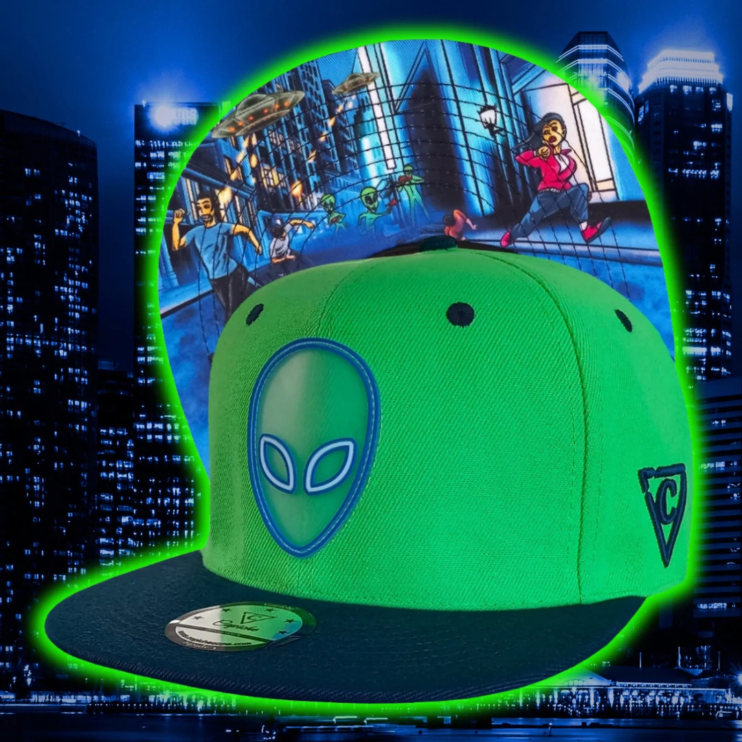 Alien Attack Snapback - Neon Green/Dark Blue - Image 9