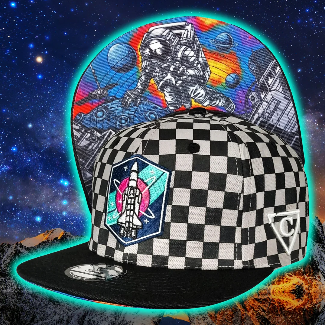 Astronaut in Space Snapback -  Checkered Pattern Black/Grey - Image 15