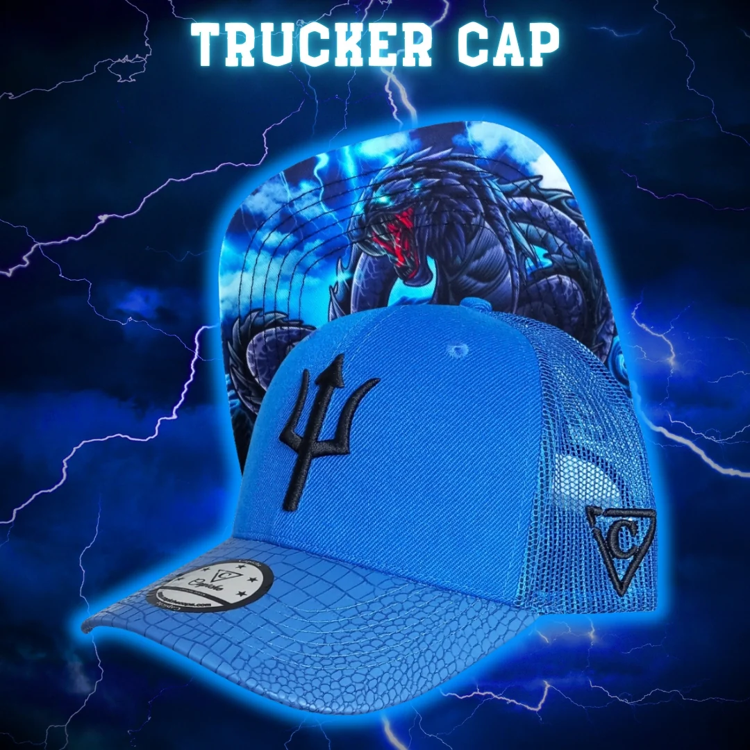 Basilisk Trucker Cap - Blue & Artificial Leather - Image 11