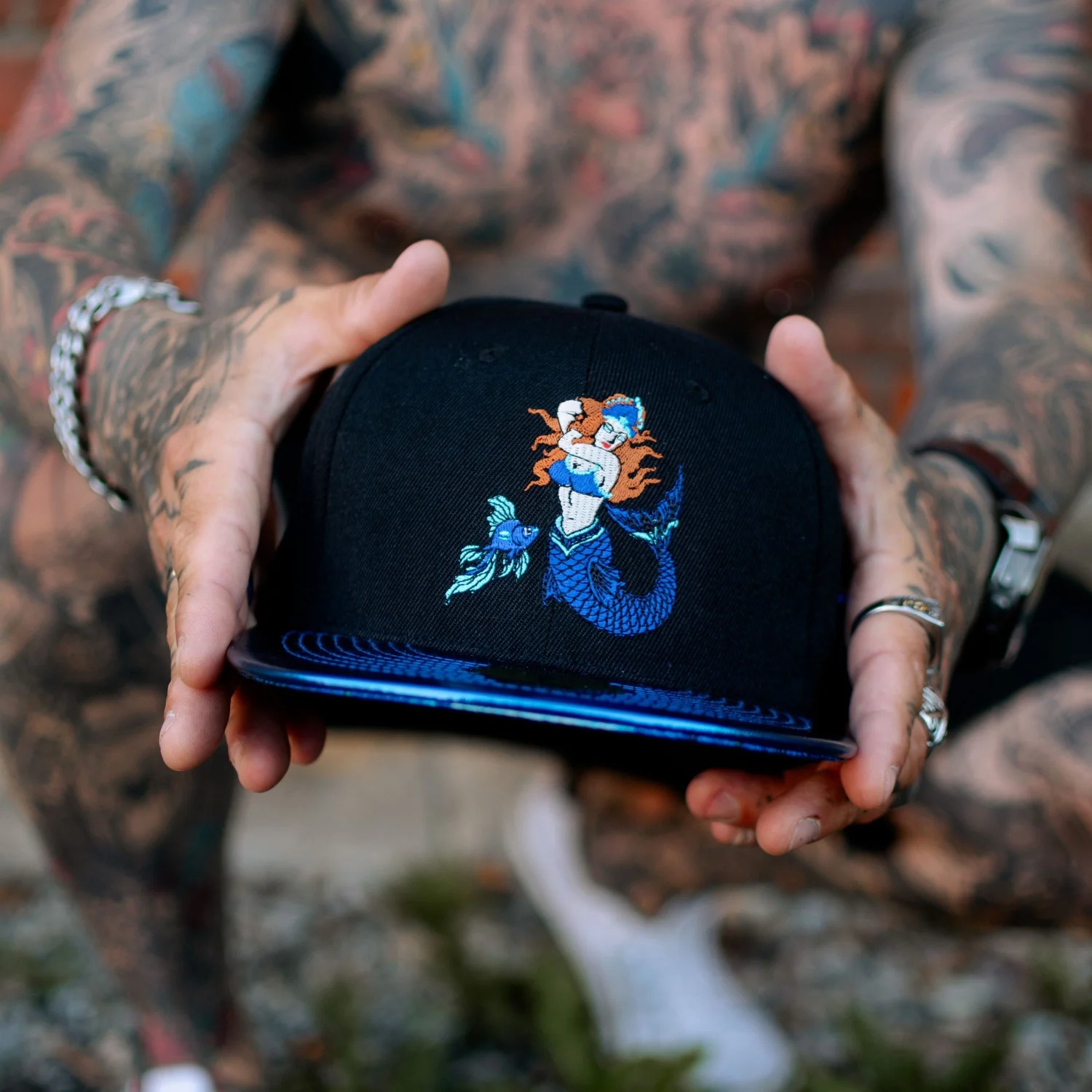 Blue Mermaid Snapback - Black/Blue Crackling Metallic - Image 2