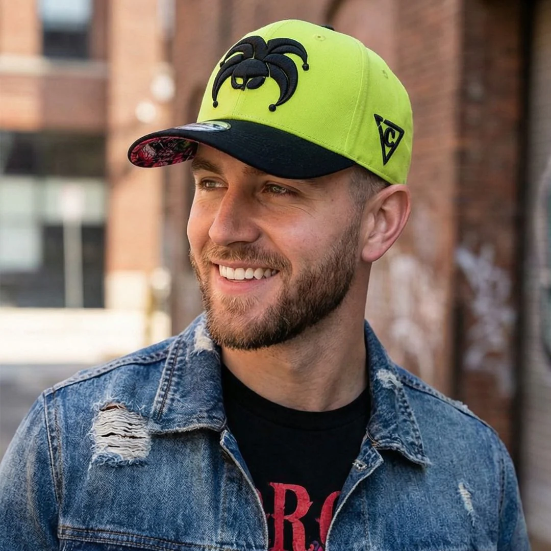 Carnival Clown Curved Baseball Cap - Neon Green - Image 2