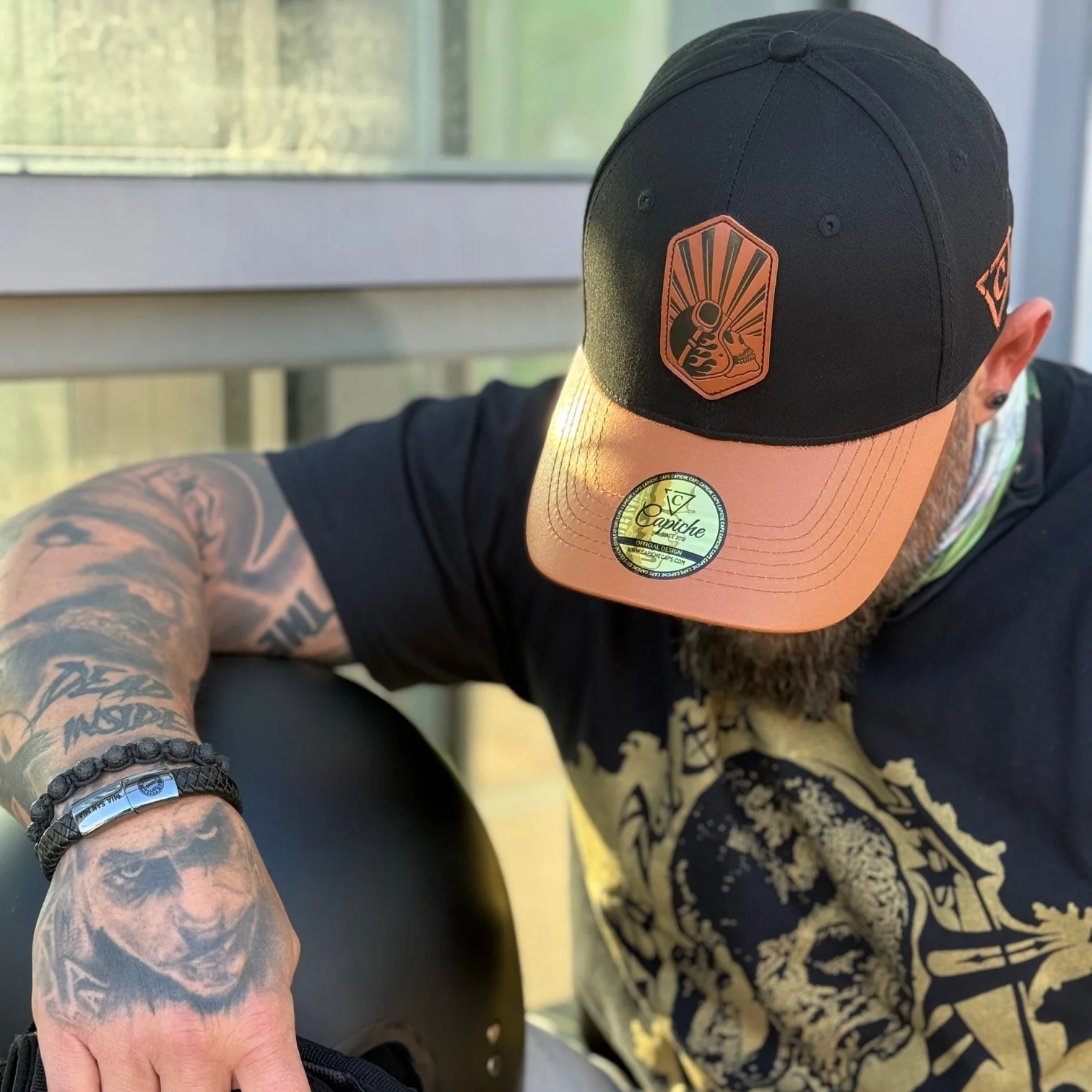 Chopper Curved Cap - Black/Brown Leather Patch Logo - Image 11