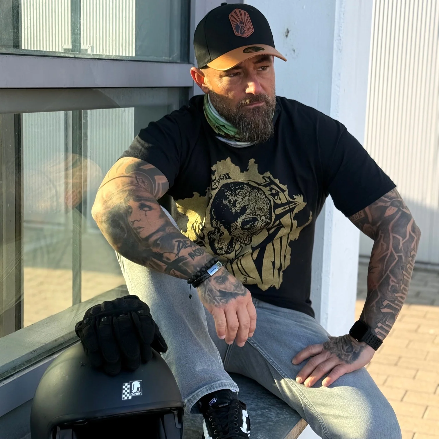 Chopper Curved Cap - Black/Brown Leather Patch Logo - Image 12