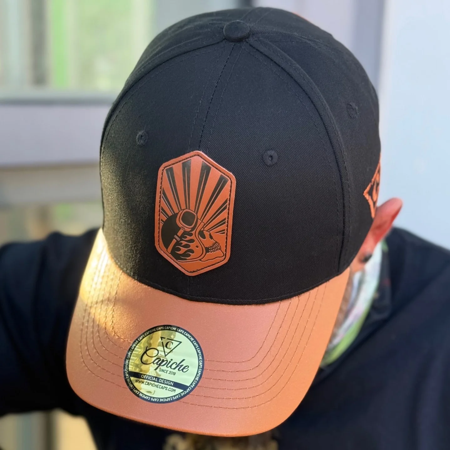Chopper Curved Cap - Black/Brown Leather Patch Logo - Image 14