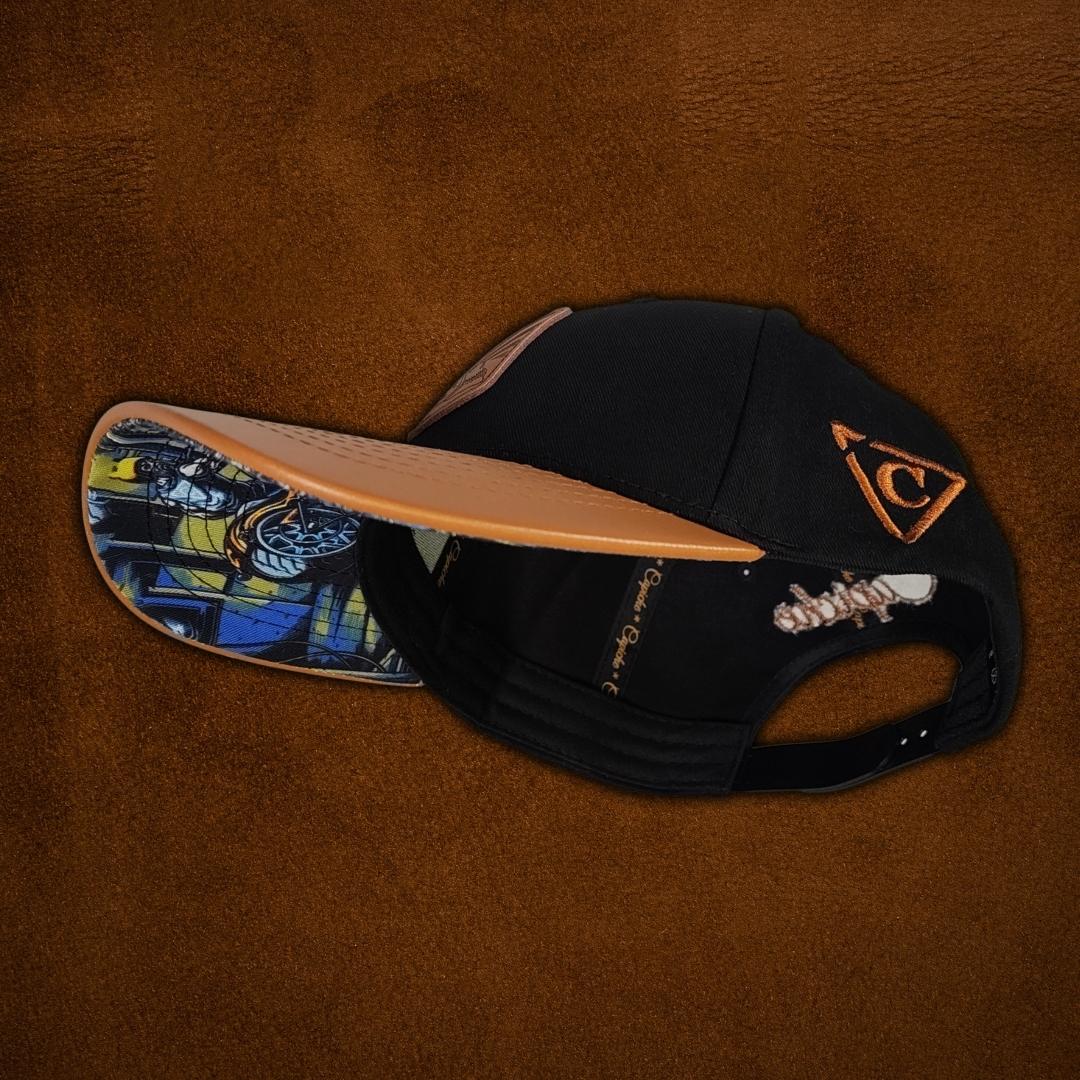 Chopper Curved Cap - Black/Brown Leather Patch Logo - Image 16