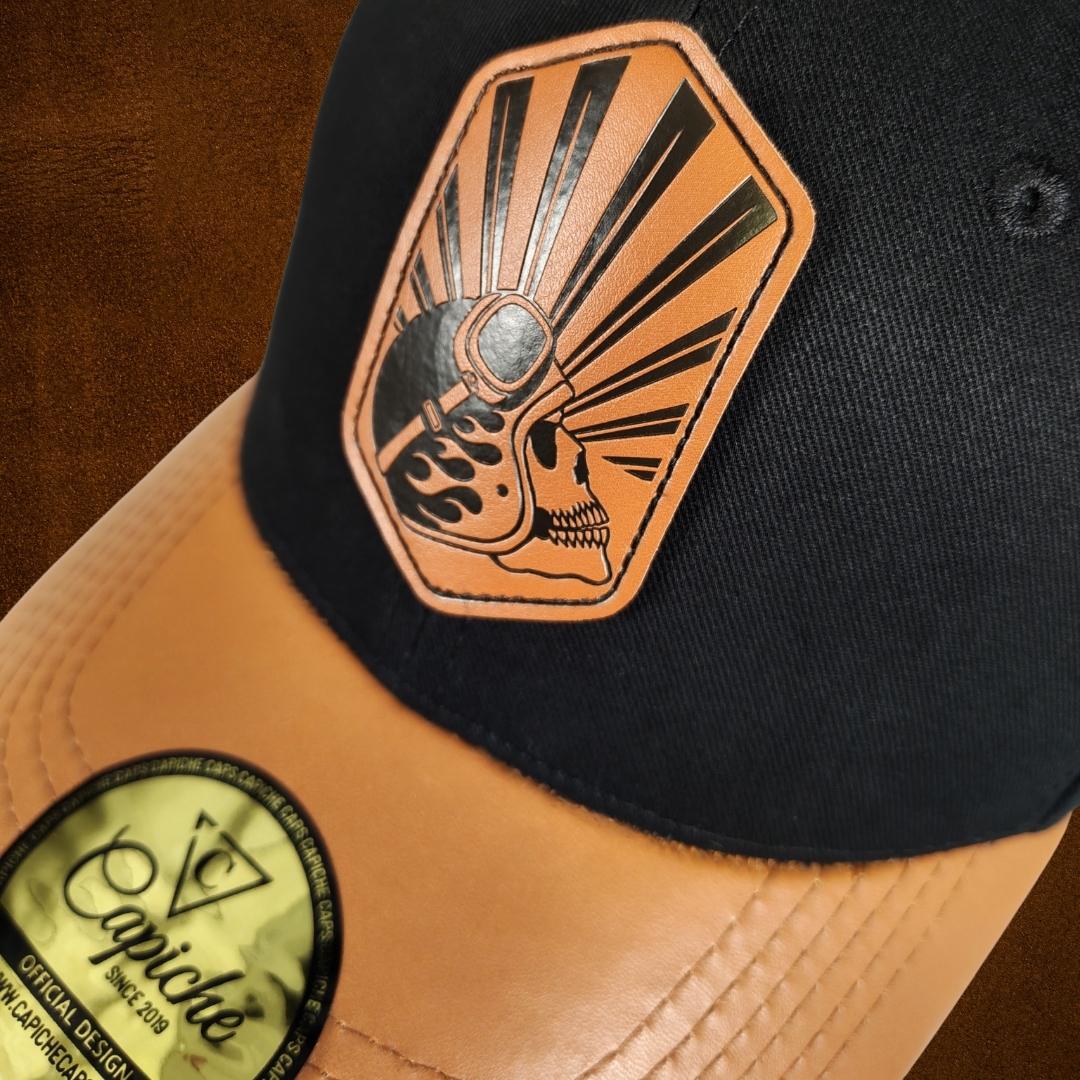 Chopper Curved Cap - Black/Brown Leather Patch Logo - Image 17