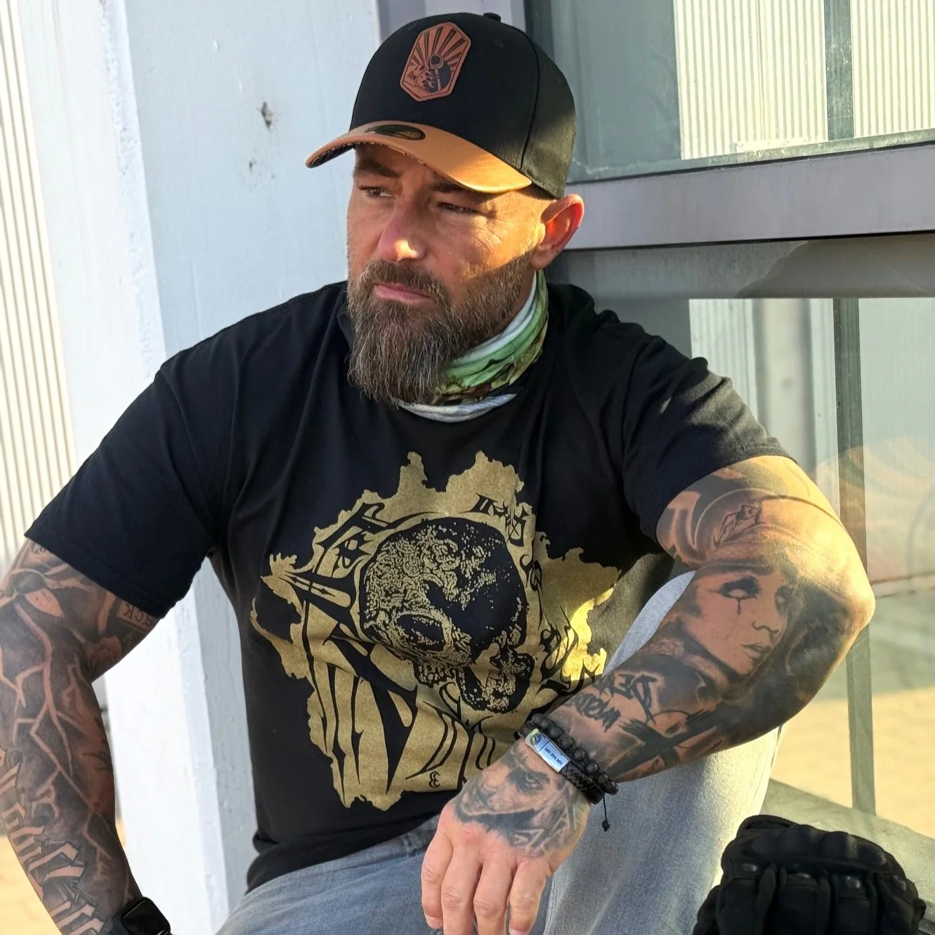 Chopper Curved Cap - Black/Brown Leather Patch Logo - Image 2