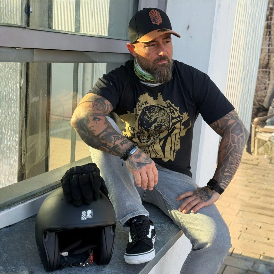 Chopper Curved Cap - Black/Brown Leather Patch Logo - Image 3