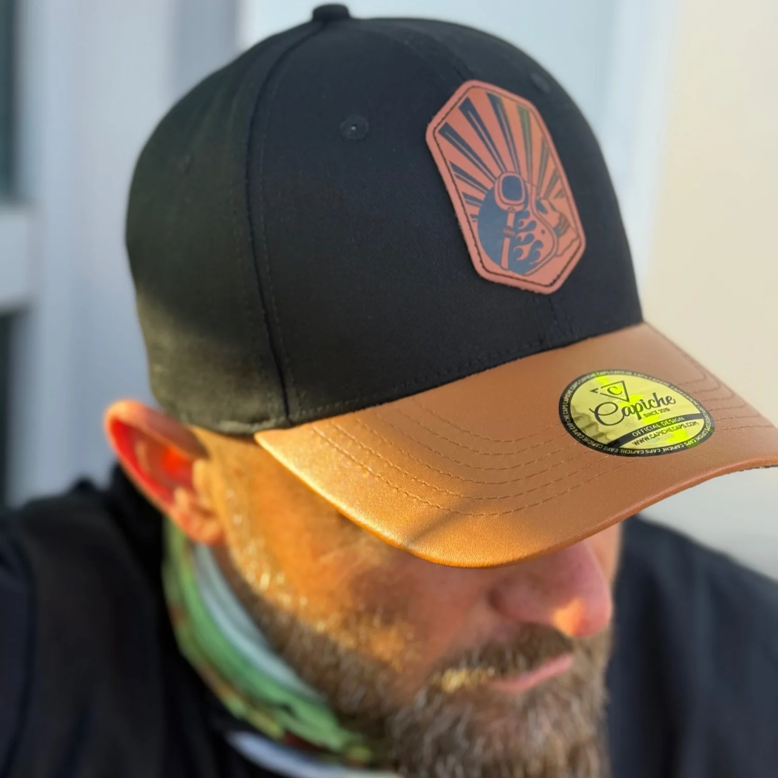 Chopper Curved Cap - Black/Brown Leather Patch Logo - Image 9