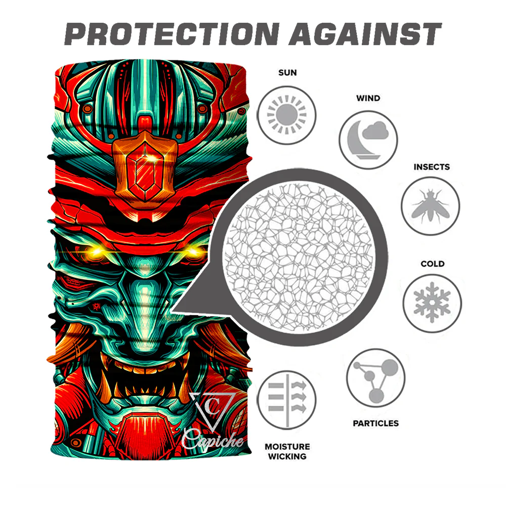 Chrome Samurai Biker Mask - Green/Red - Image 3