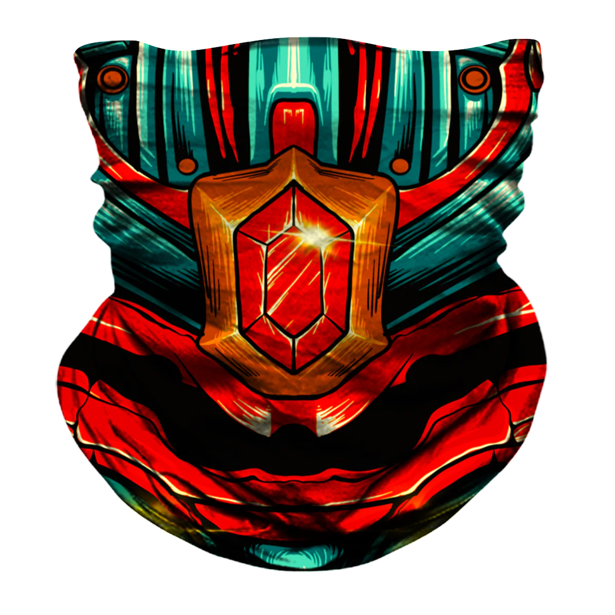 Chrome Samurai Biker Mask - Green/Red - Image 4