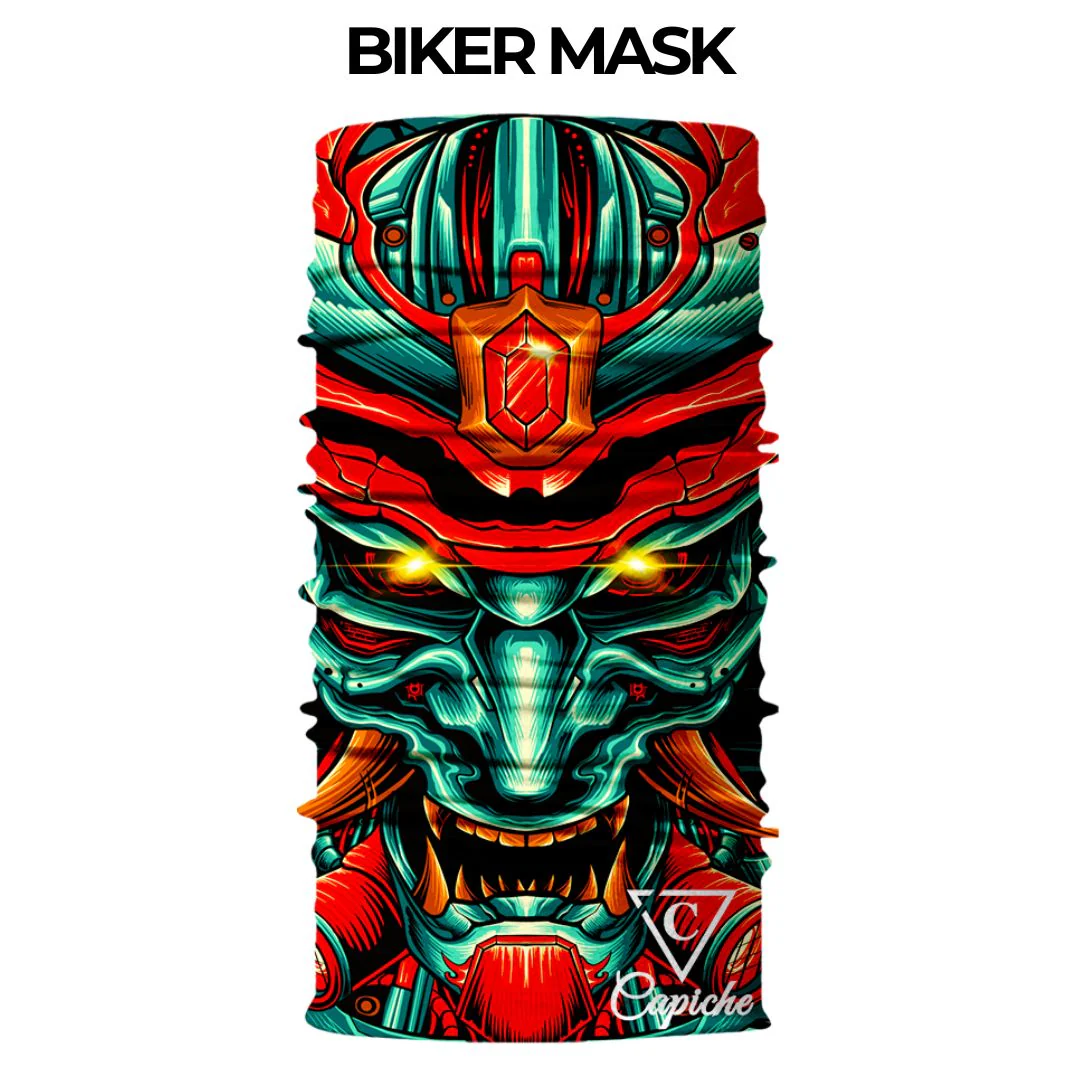 Chrome Samurai Biker Mask - Green/Red - Image 5