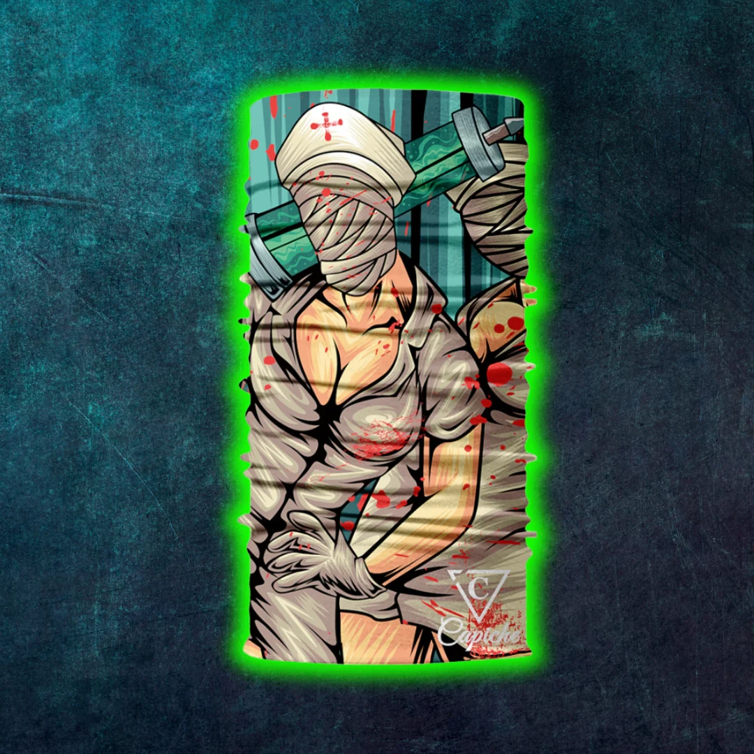 Cursed Nurse Biker Mask - Green/Grey - Image 4