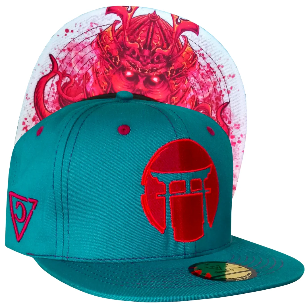 Red Samurai Snapback - Green Petrol/Red Stitches - Image 11