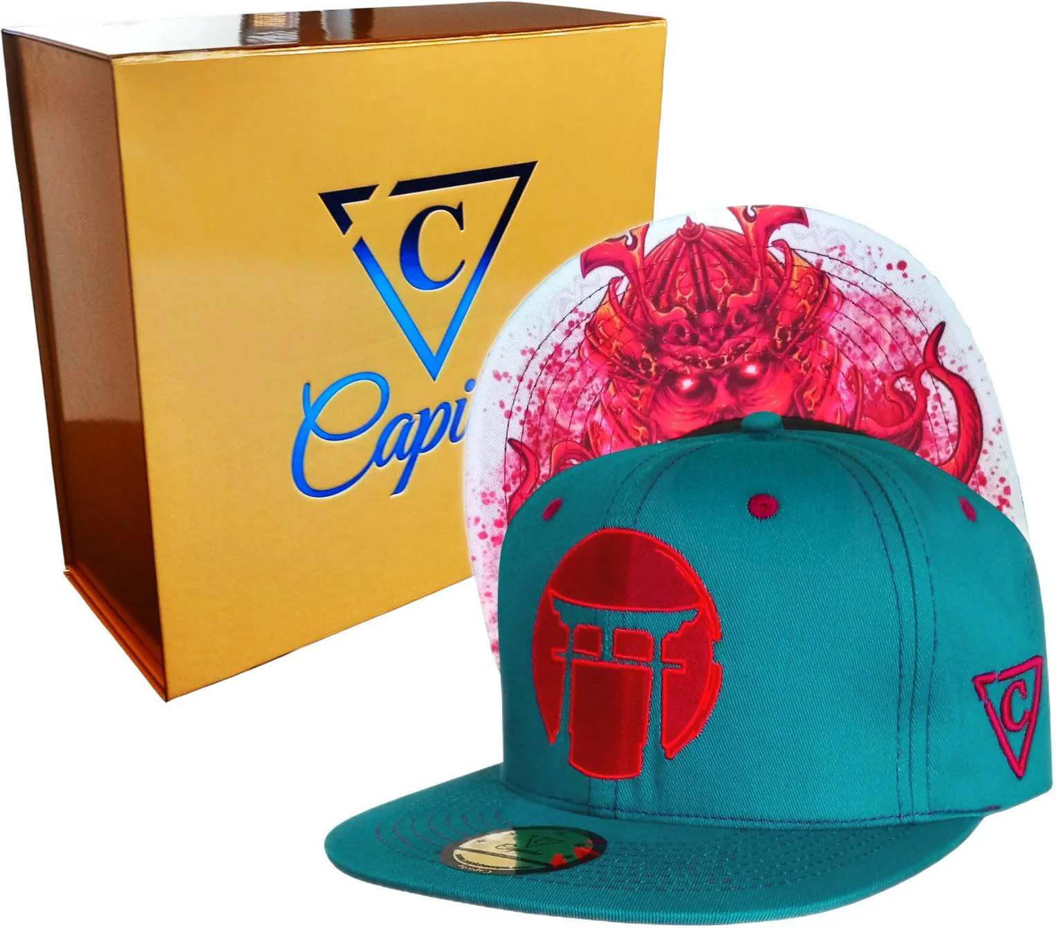 Red Samurai Snapback - Green Petrol/Red Stitches - Image 3