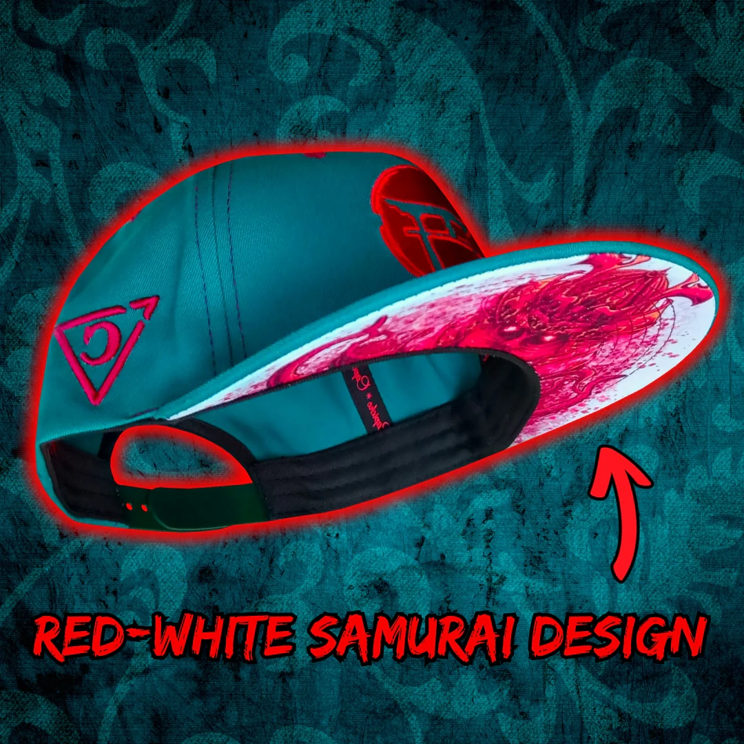 Red Samurai Snapback - Green Petrol/Red Stitches - Image 4