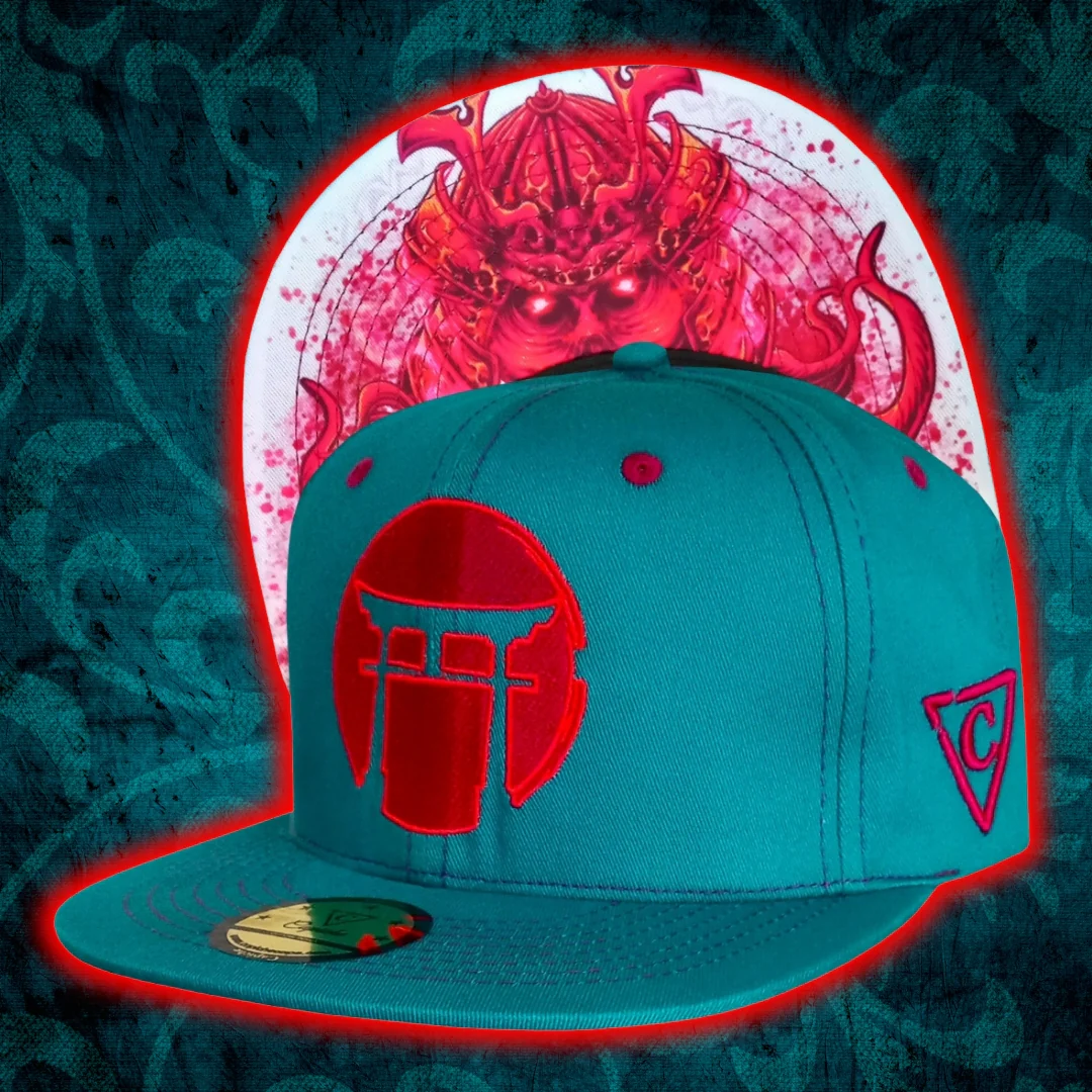 Red Samurai Snapback - Green Petrol/Red Stitches - Image 7