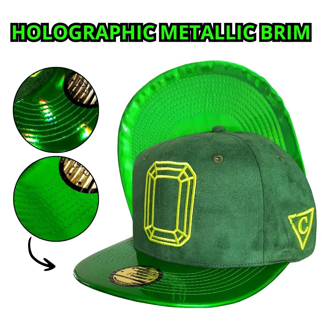 Emerald Suede Snapback - Green Holographic Brim