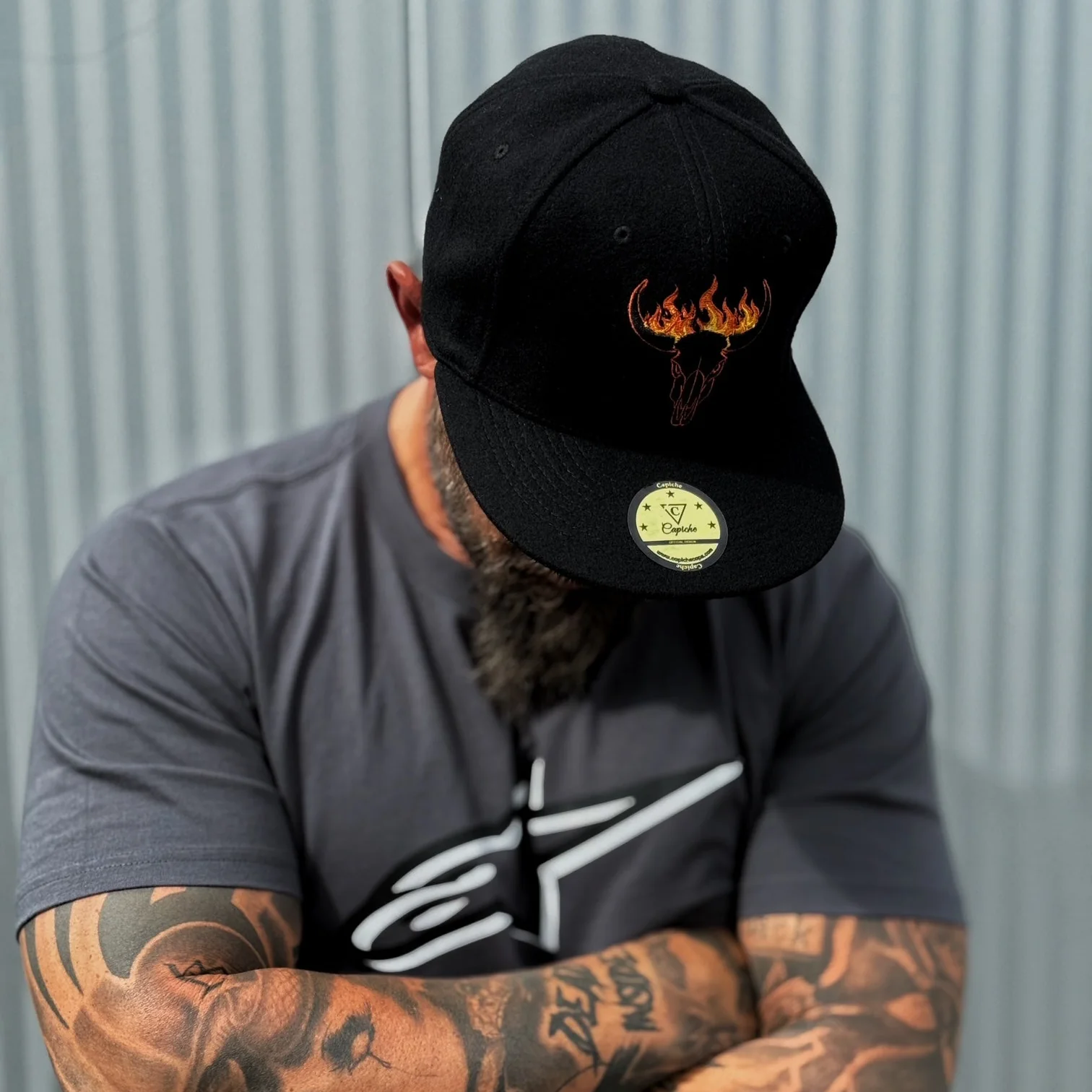 Fire Bull Snapback - Black Soft Felt Fabric - Image 13