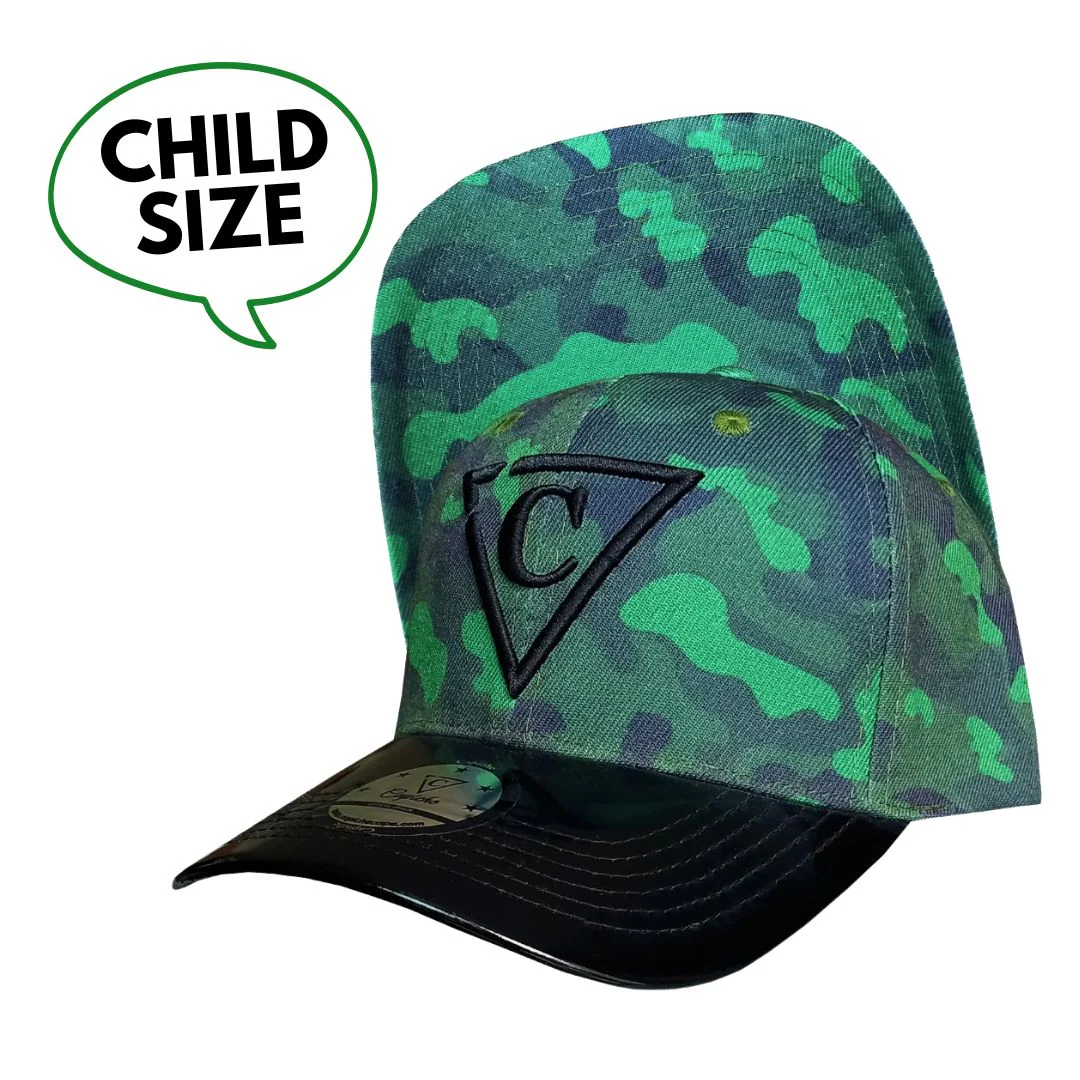 Green Camo Curved Cap Child Size - Green/Black Metallic