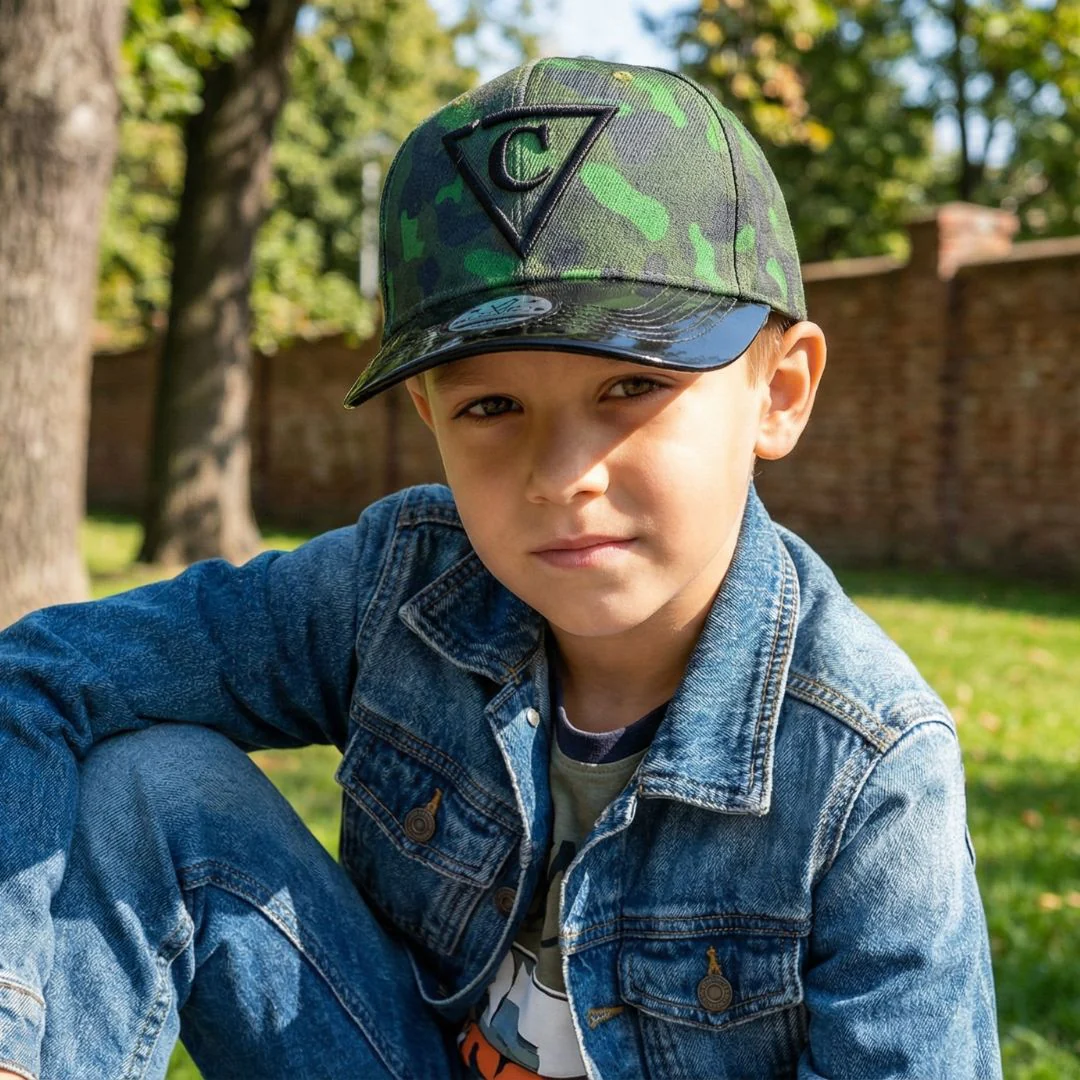 Green Camo Curved Cap Child Size - Green/Black Metallic - Image 4