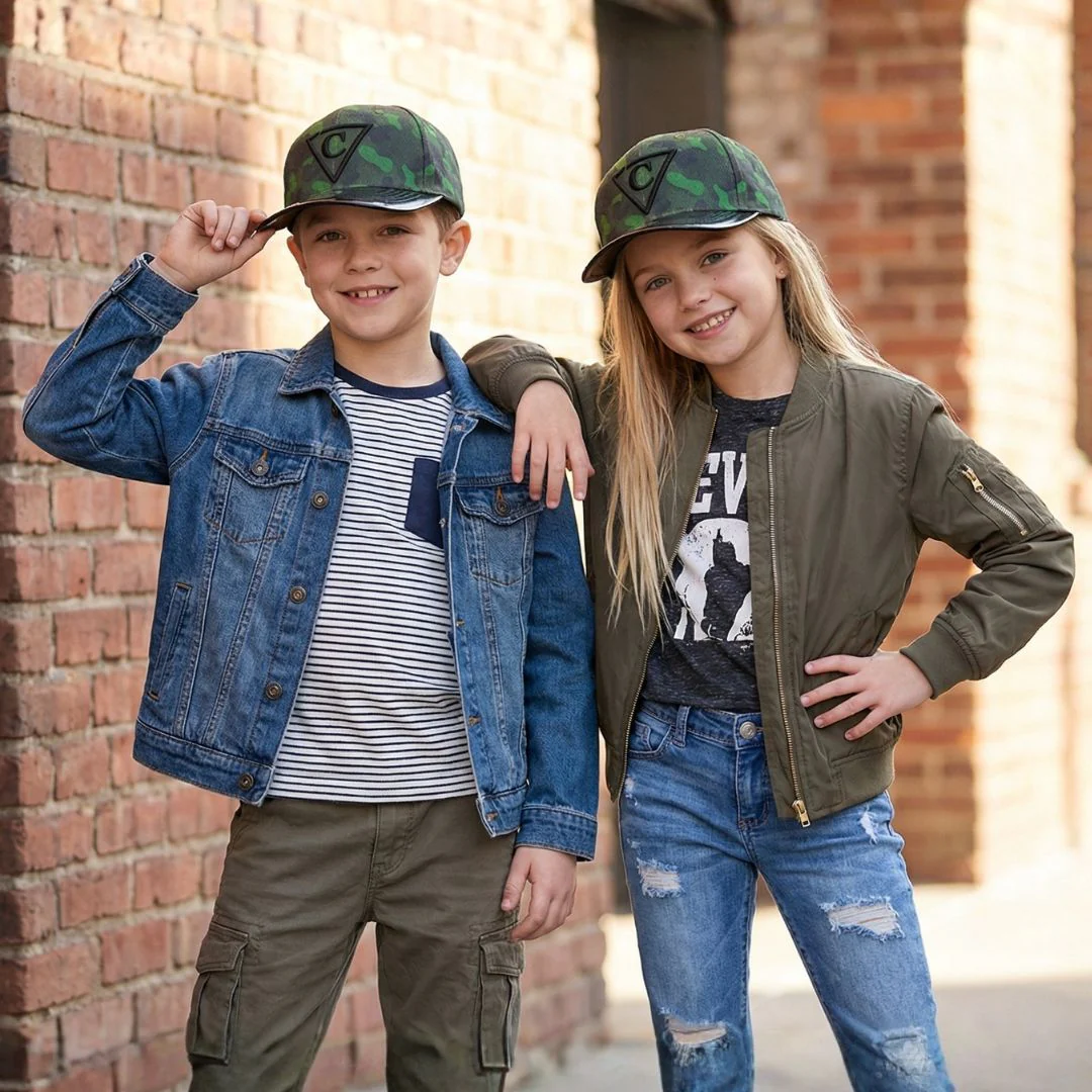 Green Camo Curved Cap Child Size - Green/Black Metallic - Image 9
