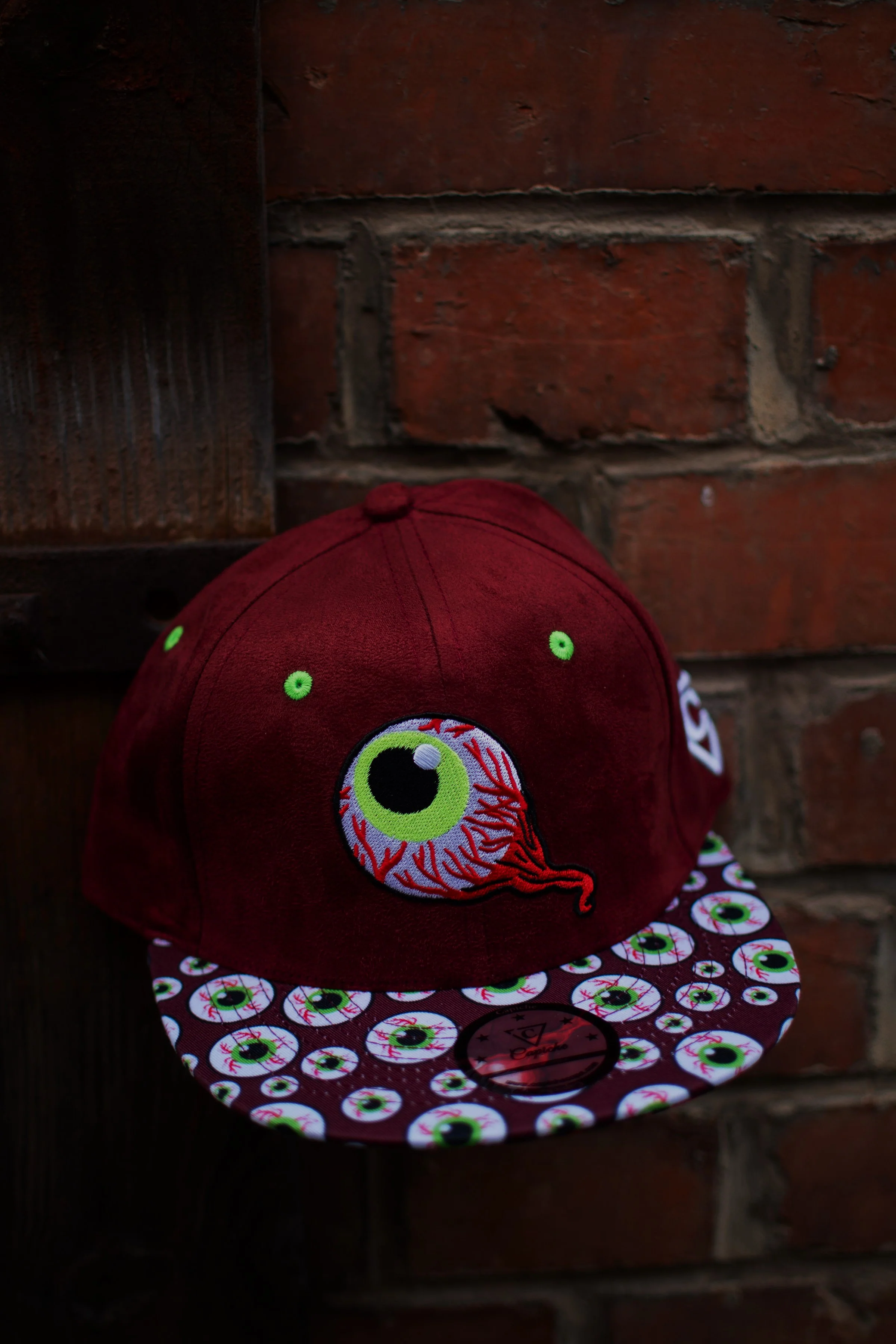 LIMITED EDITION Monster Vision Snapback - Dark Maroon Suede with Eyes - Image 4