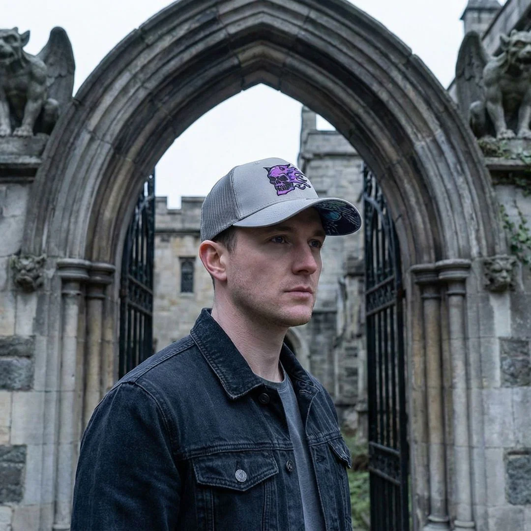 Purple Skull Trucker Cap - Grey - Image 2