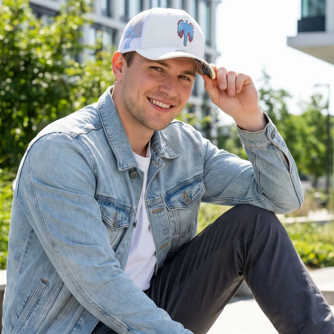 Robot Angel Trucker Cap - White Suede - Image 3