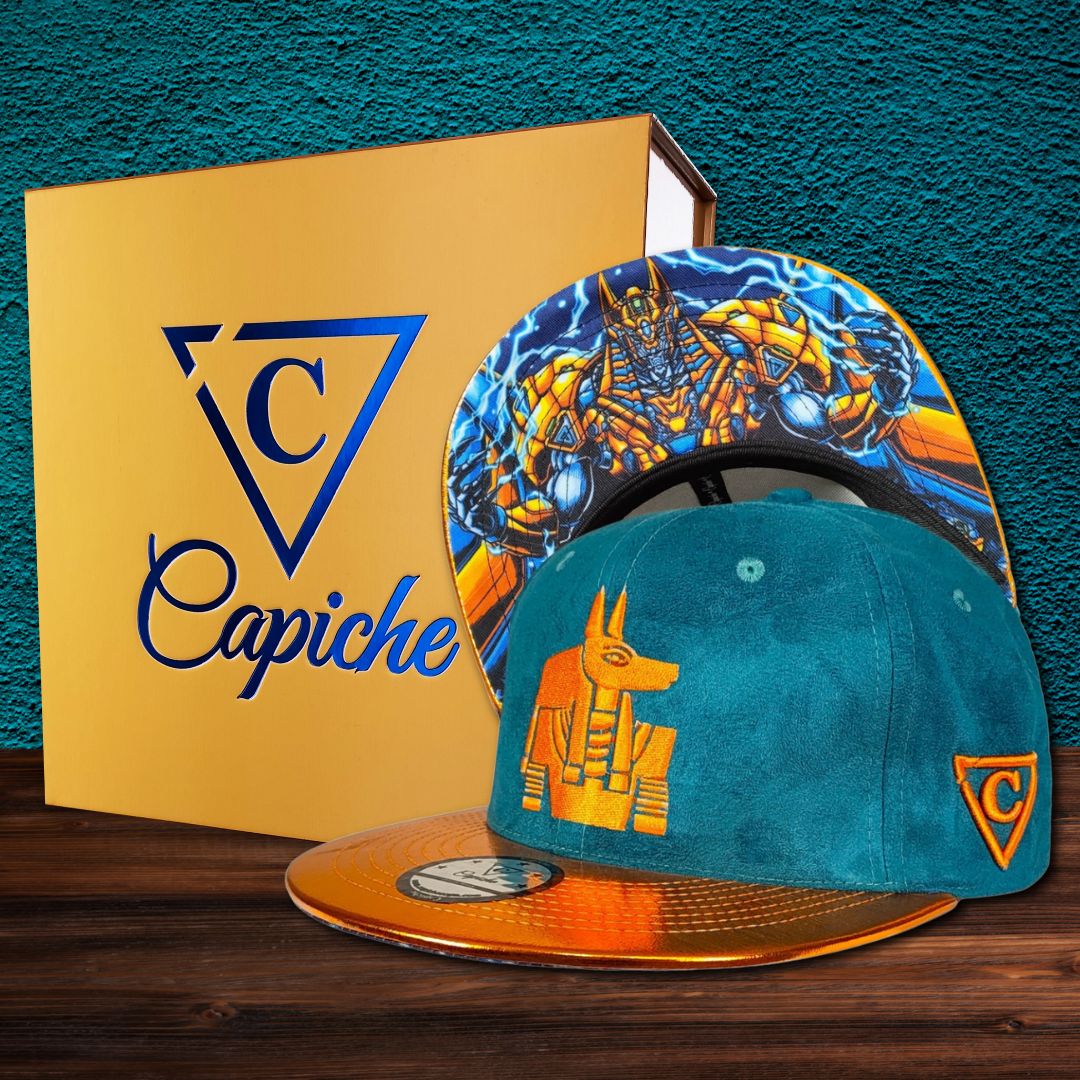 Robot Anubis 2.0 Snapback - Teal Blue Suede/Orange Crackling Metallic - Image 2