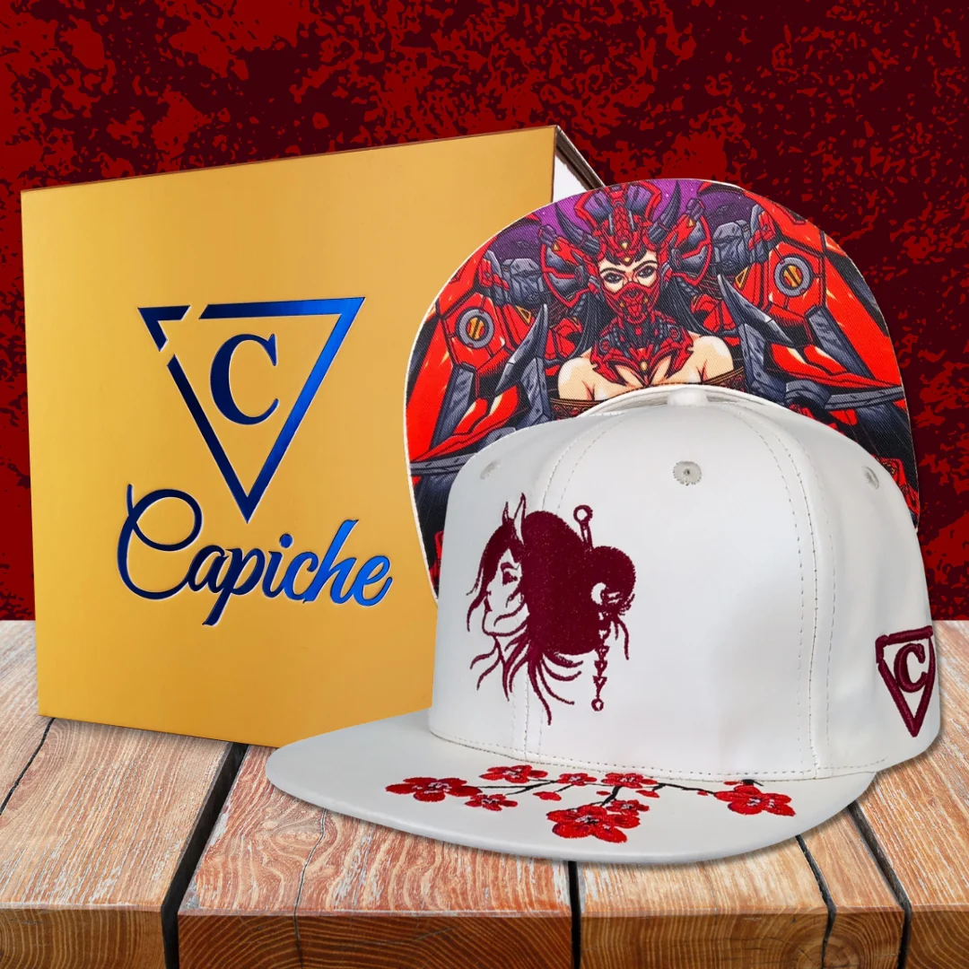 Robot Geisha Snapback - White Artificial Leather/Red Cherry Blossom - Image 11