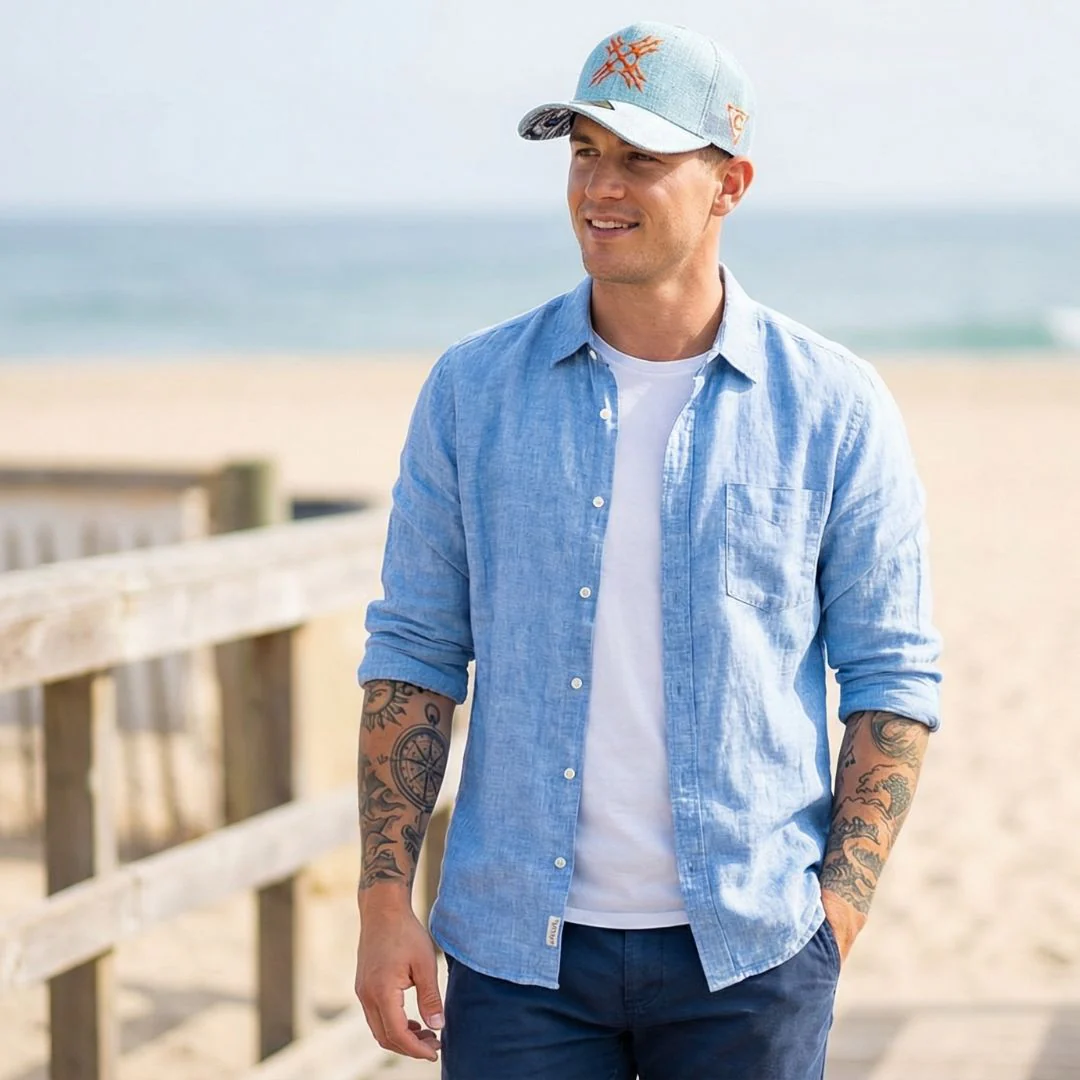 Robot Poseidon Trucker Cap - Light Blue Thick Cotton - Image 2