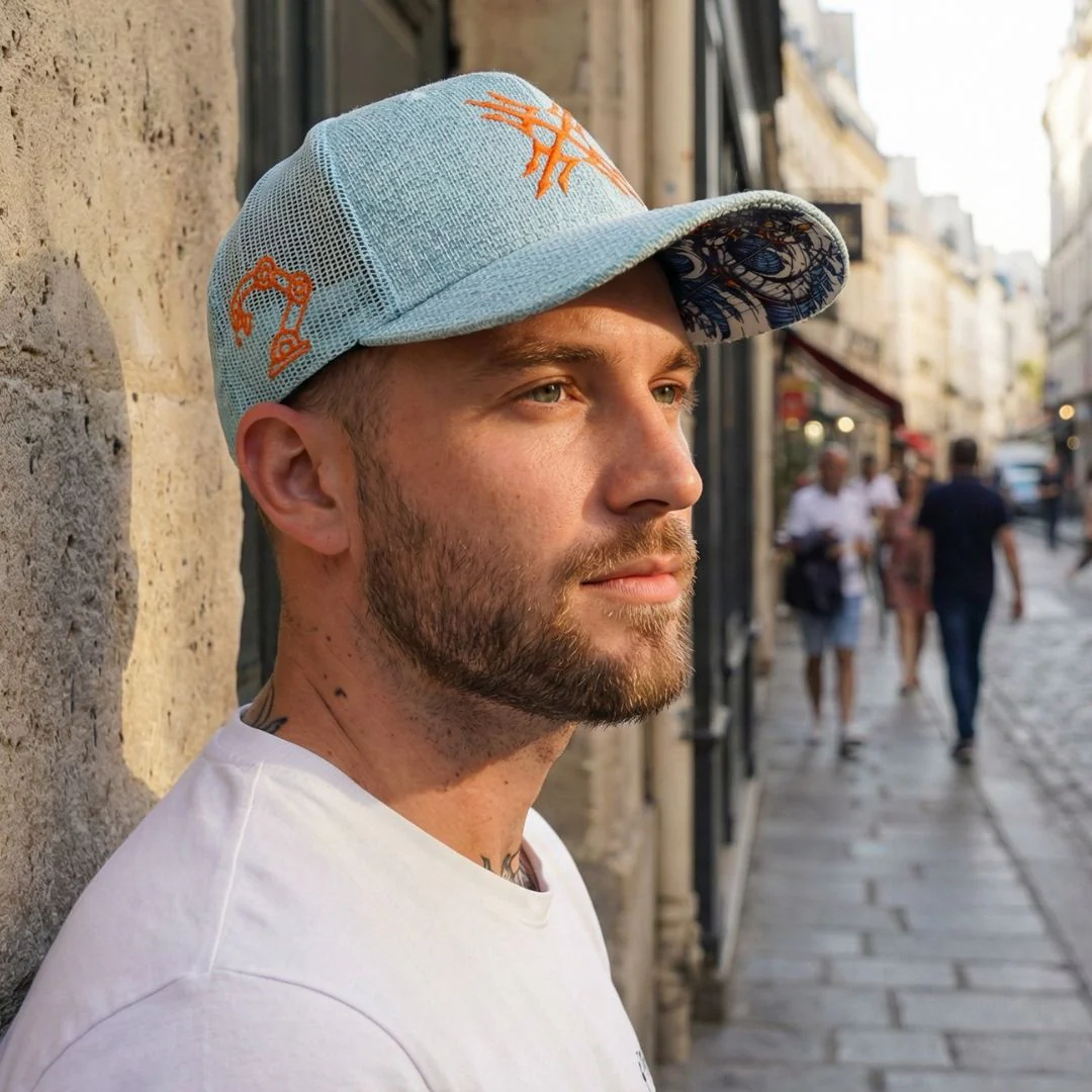 Robot Poseidon Trucker Cap - Light Blue Thick Cotton - Image 3