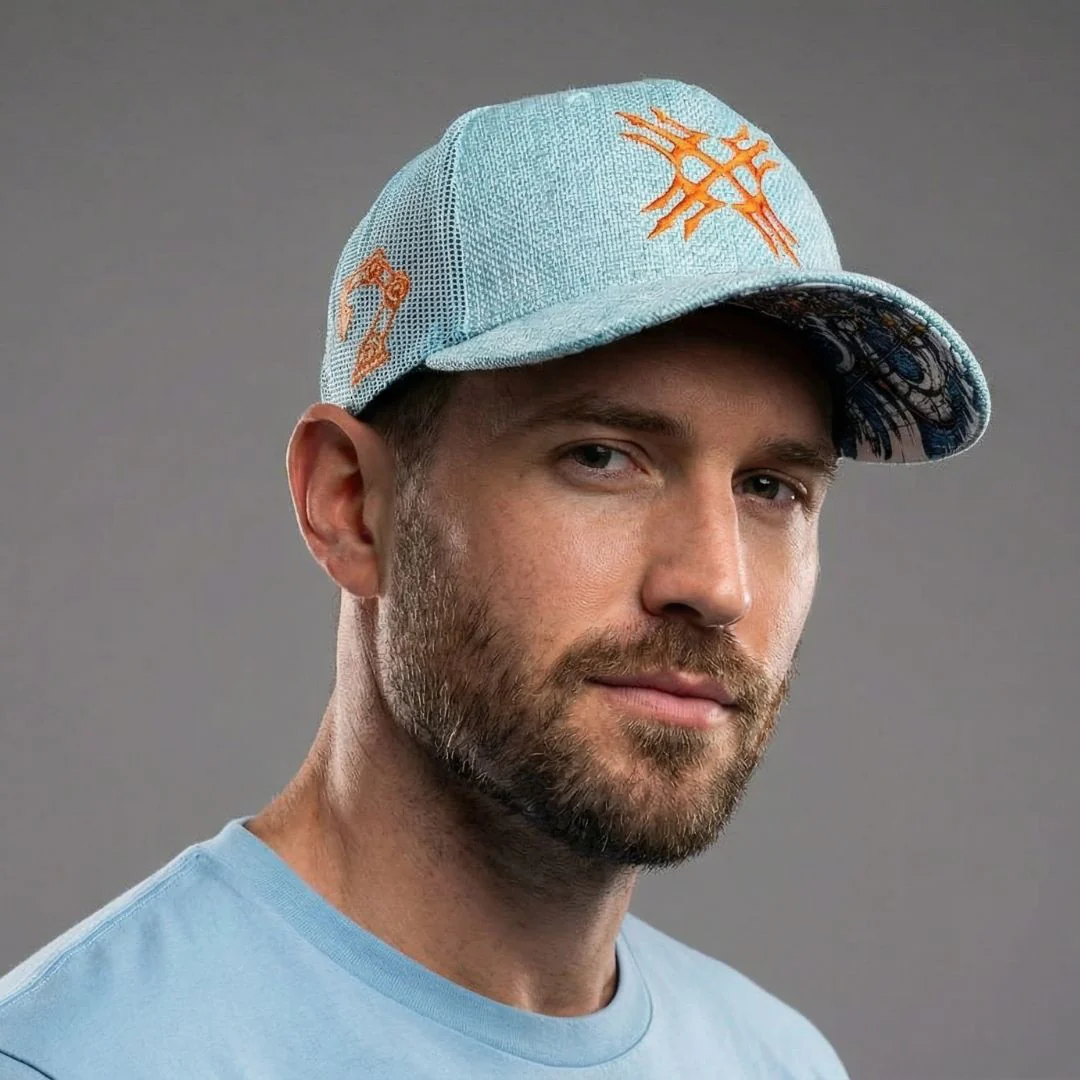 Robot Poseidon Trucker Cap - Light Blue Thick Cotton - Image 6