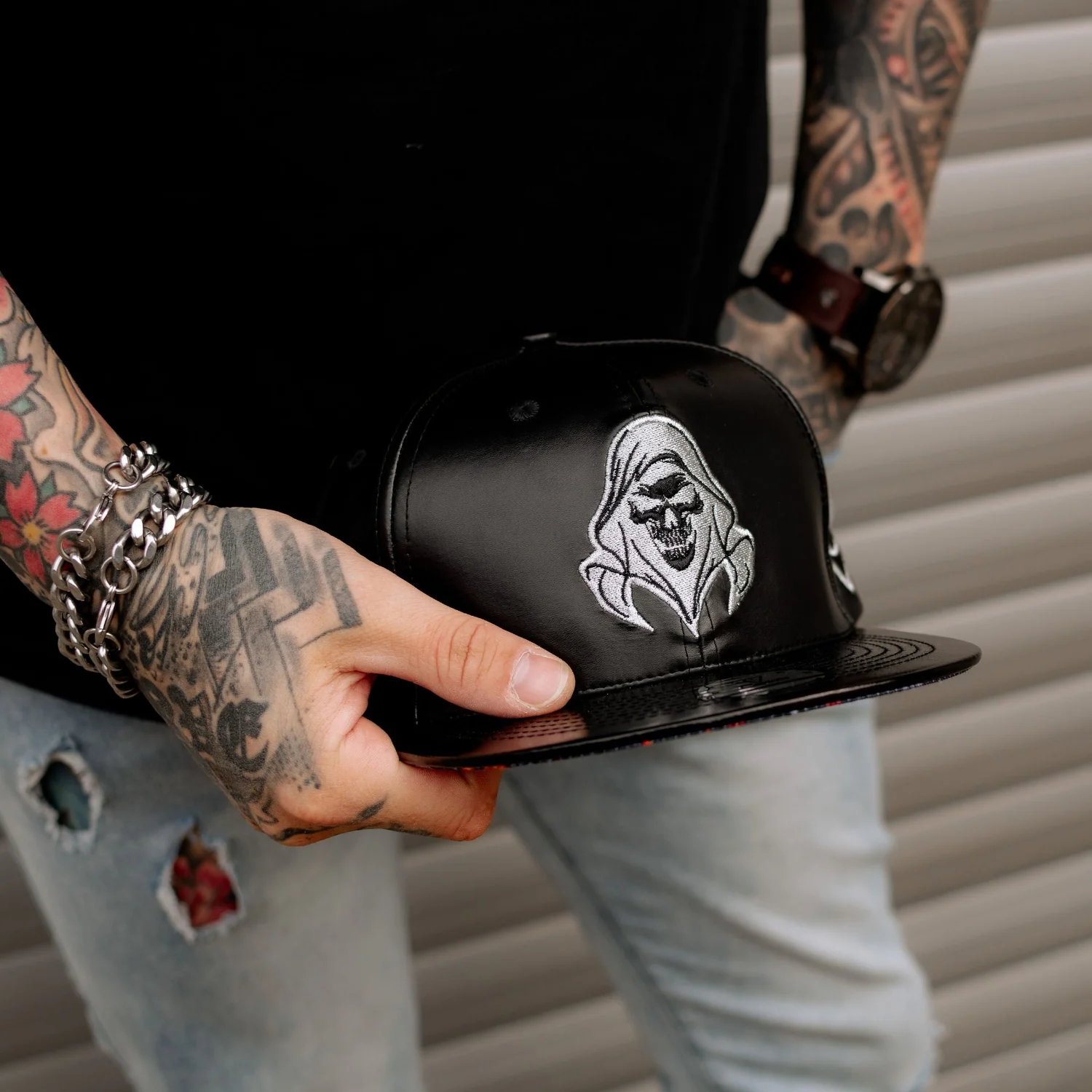 Robot Reaper Snapback - Black Artificial Leather - Image 3