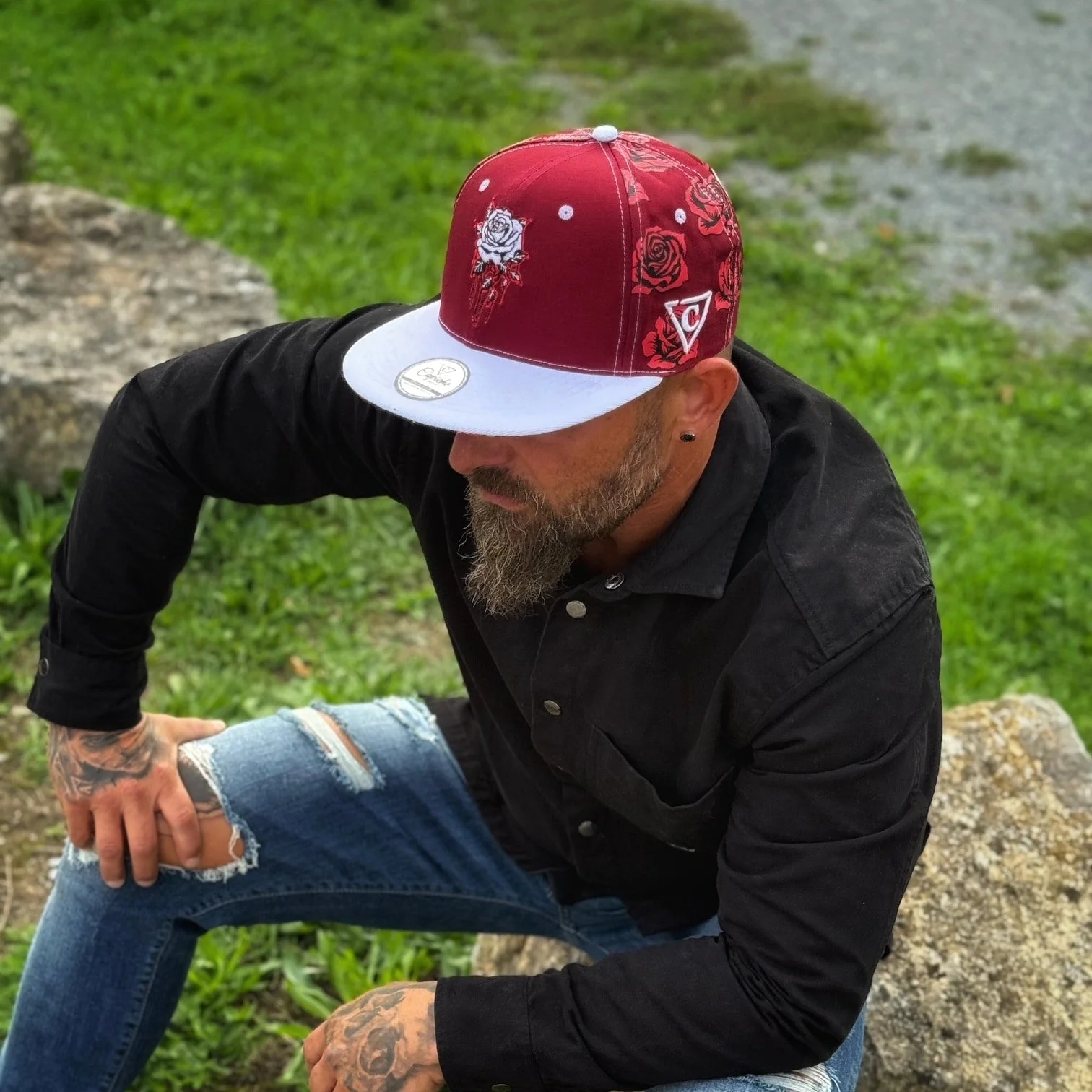 Roses Snapback - Red Rose Print/White - Image 2