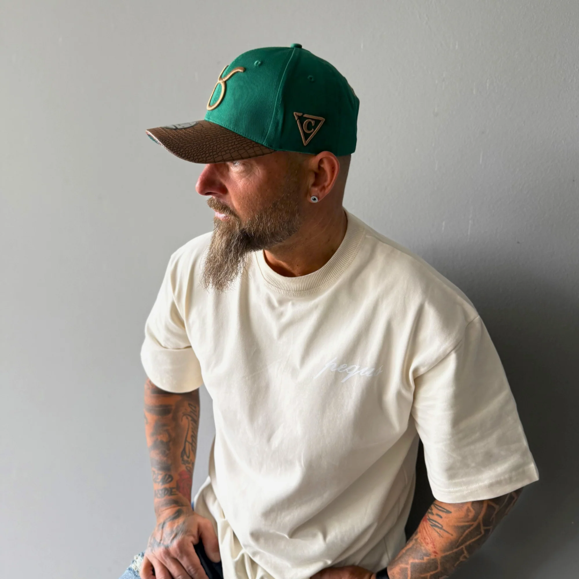 Horoscope Taurus Curved Cap - Green/Brown Faux Leather - Image 2