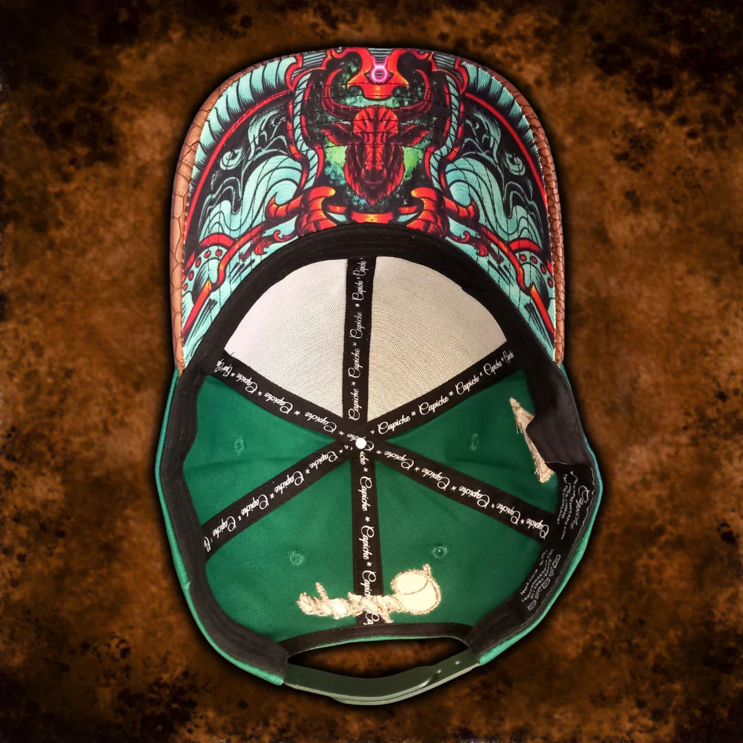Horoscope Taurus Curved Cap - Green/Brown Faux Leather - Image 9