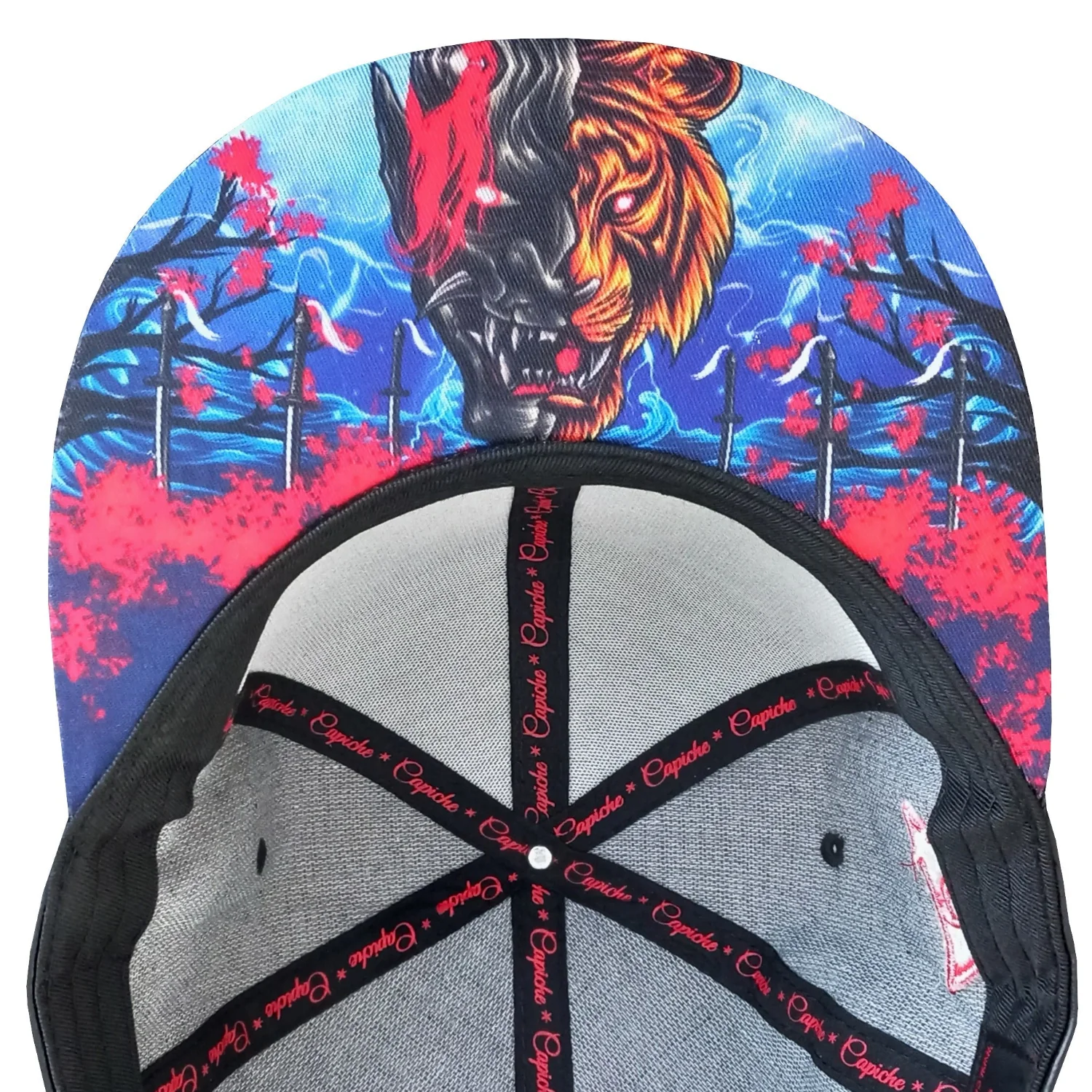 Tiger Samurai Snapback - Black Artificial Leather & Red Brim Embroidery - Image 11