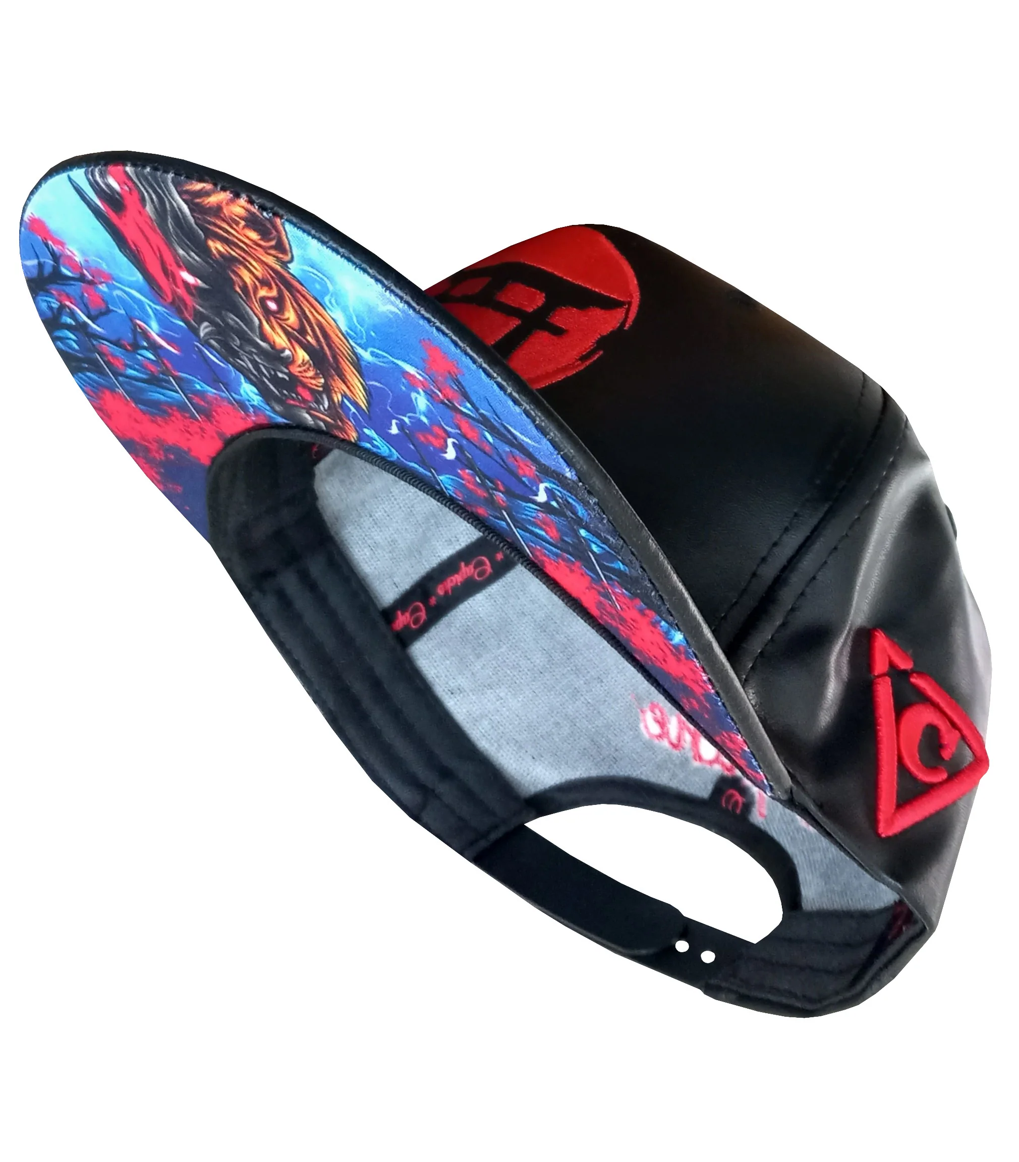 Tiger Samurai Snapback - Black Artificial Leather & Red Brim Embroidery - Image 12