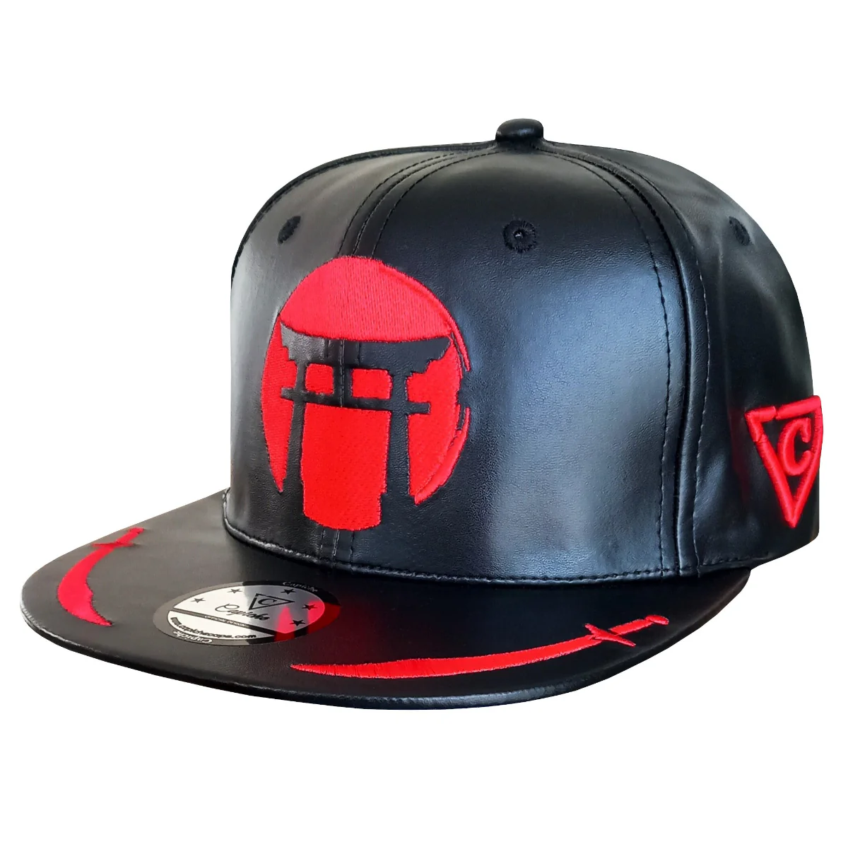 Tiger Samurai Snapback - Black Artificial Leather & Red Brim Embroidery - Image 13