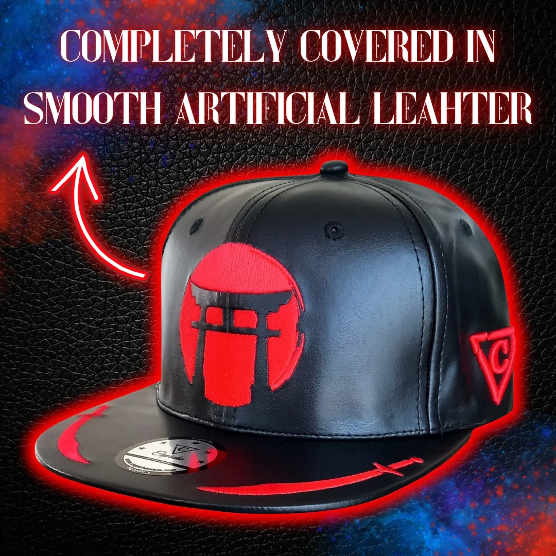 Tiger Samurai Snapback - Black Artificial Leather & Red Brim Embroidery - Image 5
