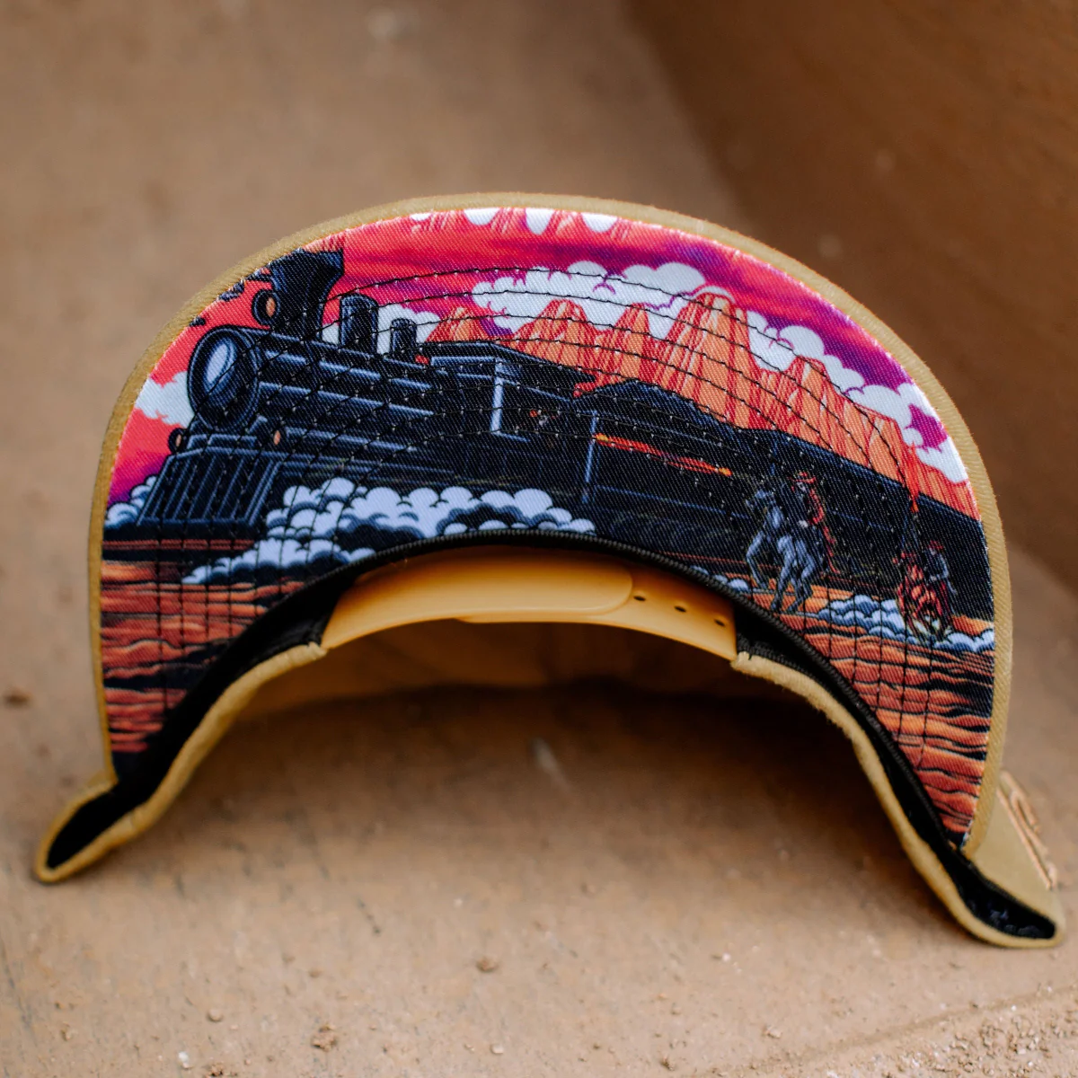 Train Heist Snapback - Mustard Yellow Washed Fabric - Image 4