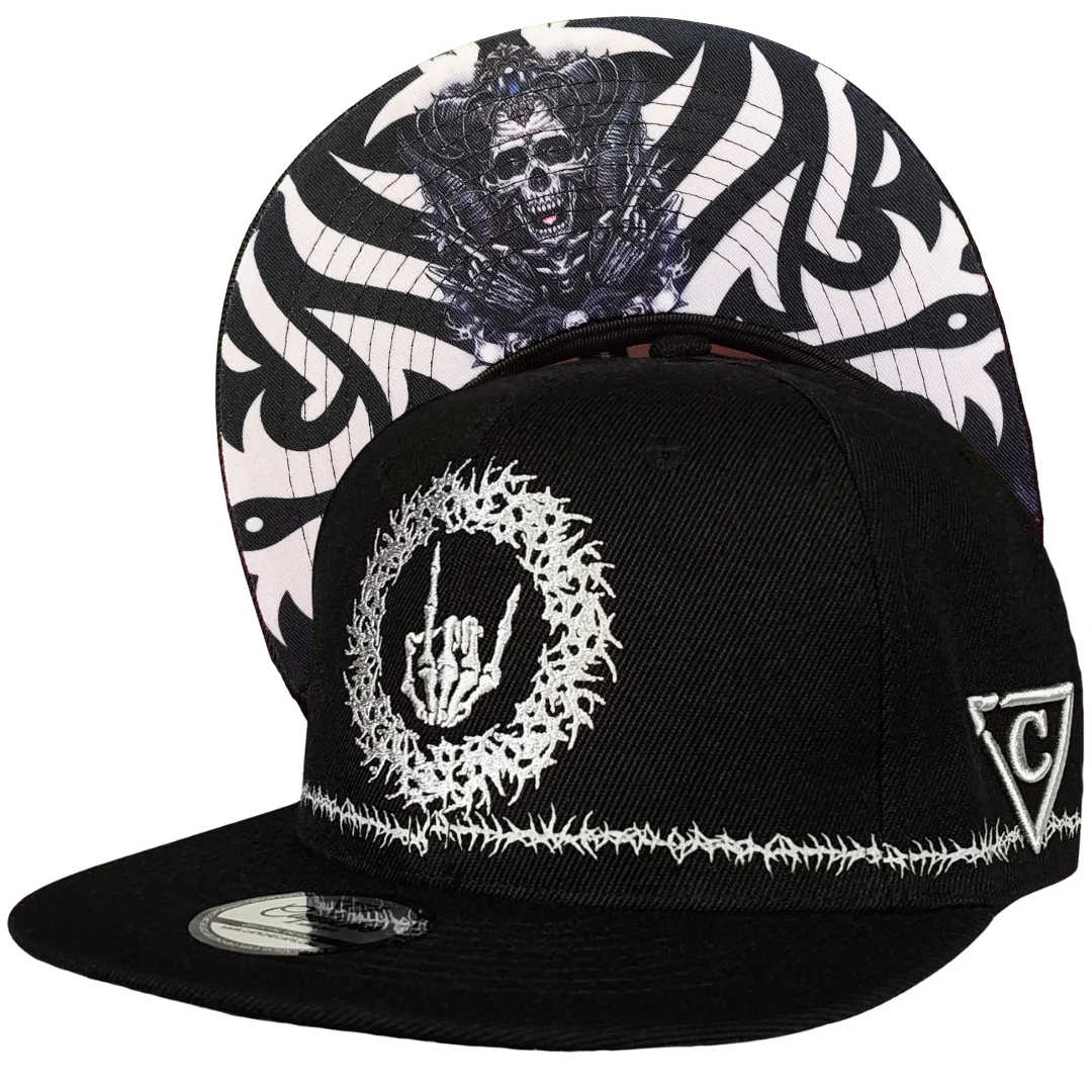 Tribal Skull Snapback - Black/Barbed Wire