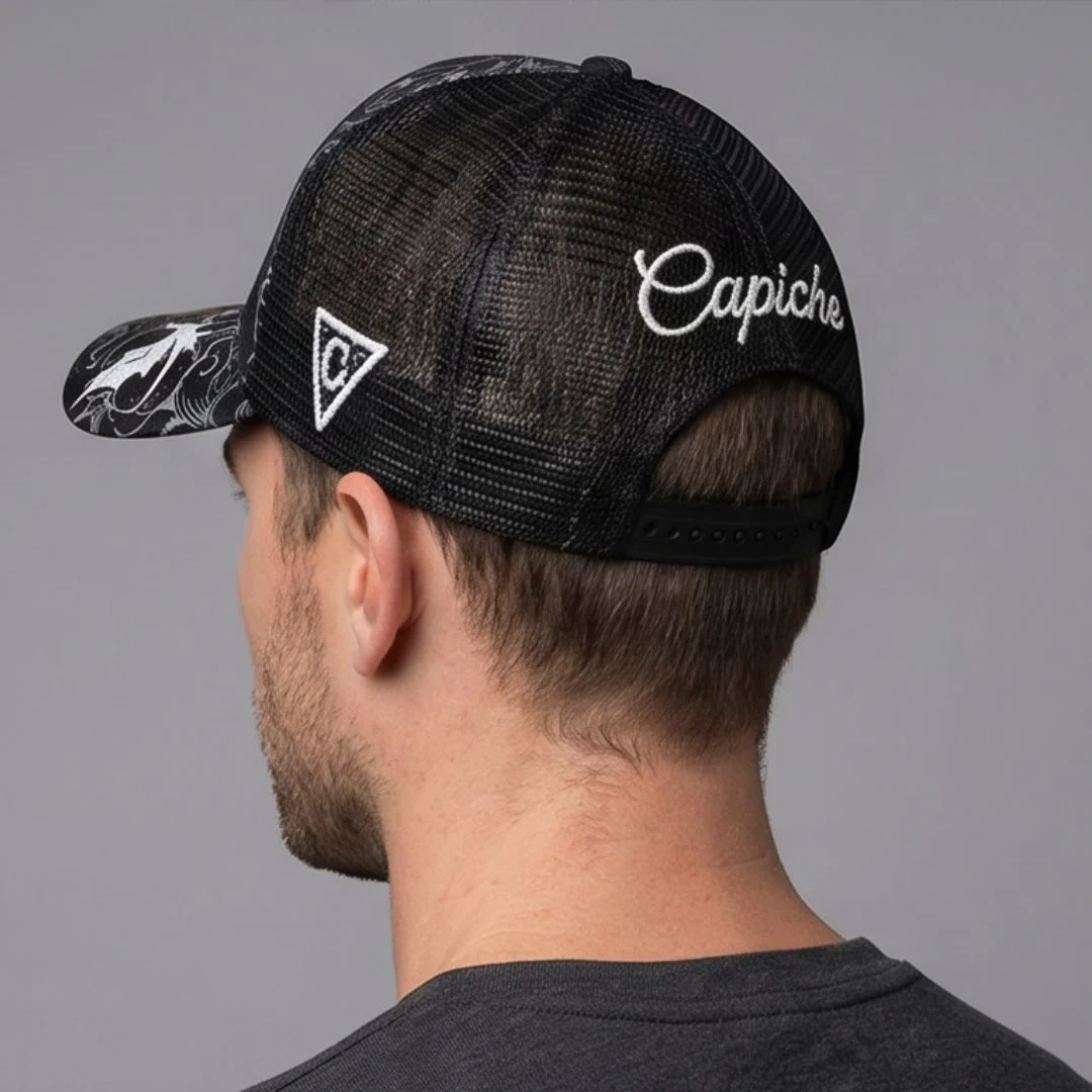 Yin Yang Trucker Cap - Black/White Pattern - Image 5