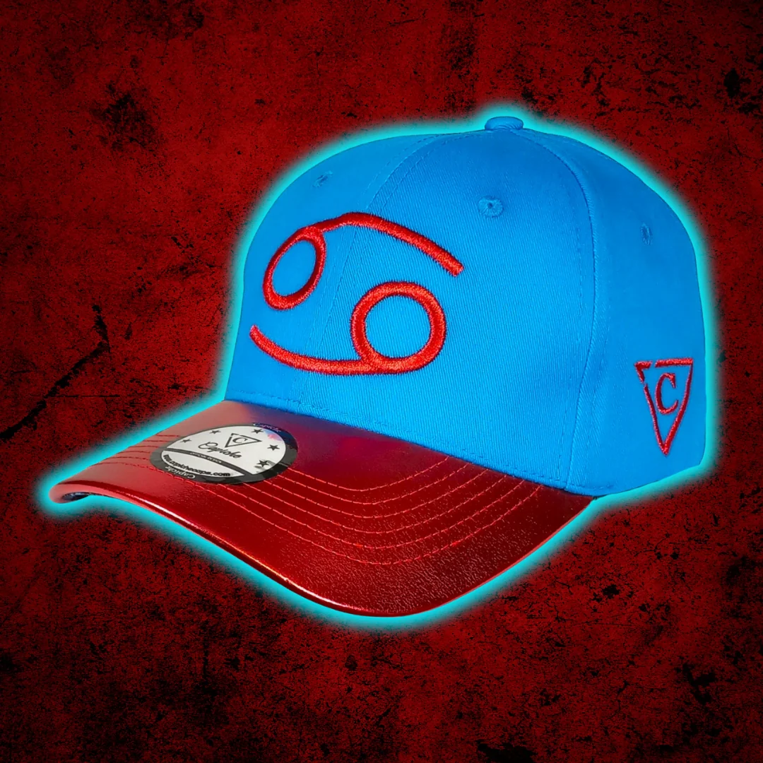 Zodiac Cancer Curved Cap - Blue/Red Crackling Metallic - Image 6
