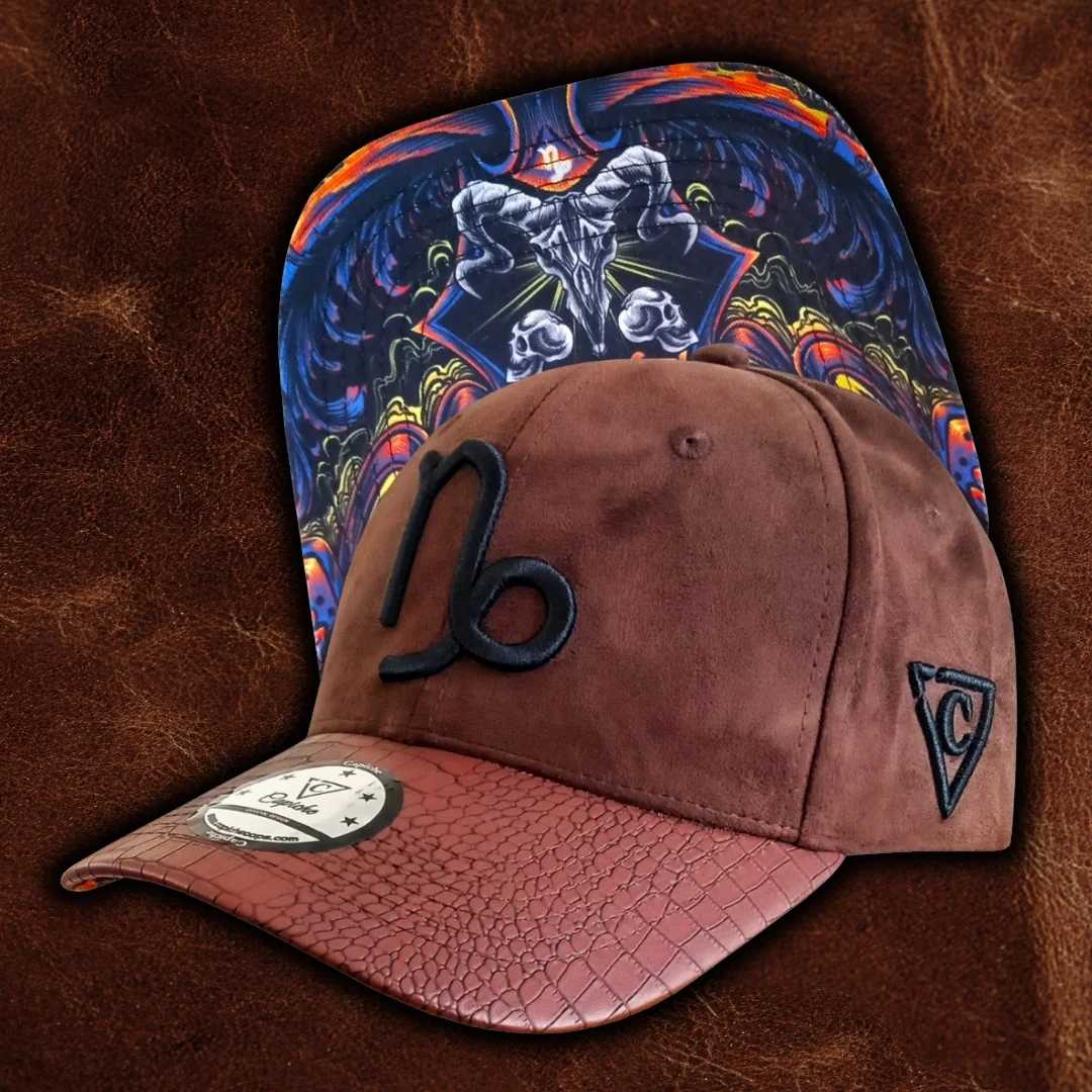 Zodiac Capricorn Curved Cap - Brown Suede & Artificial Leather - Image 10