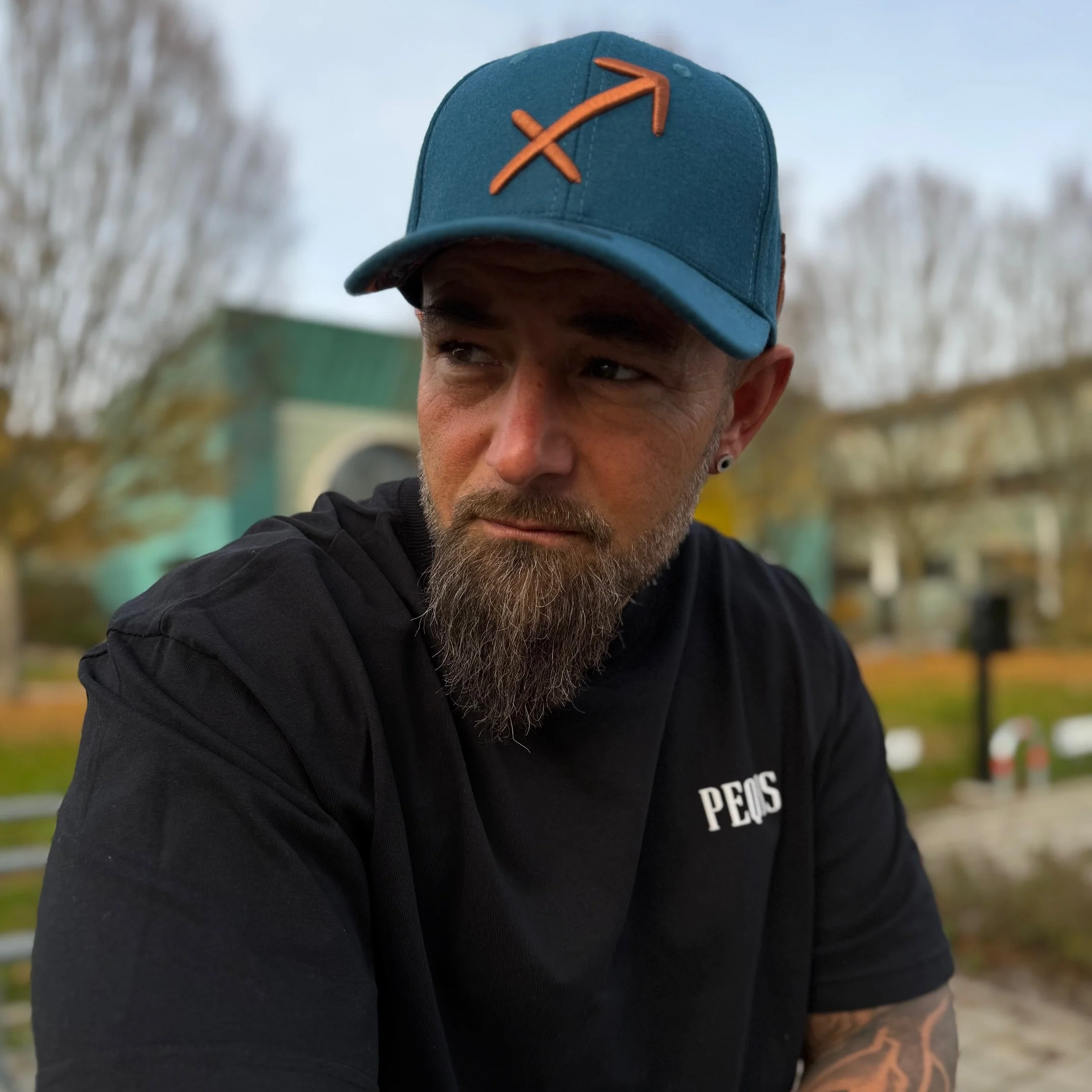 Zodiac Sagittarius Curved Cap - Petrol Blue Felt - Image 5