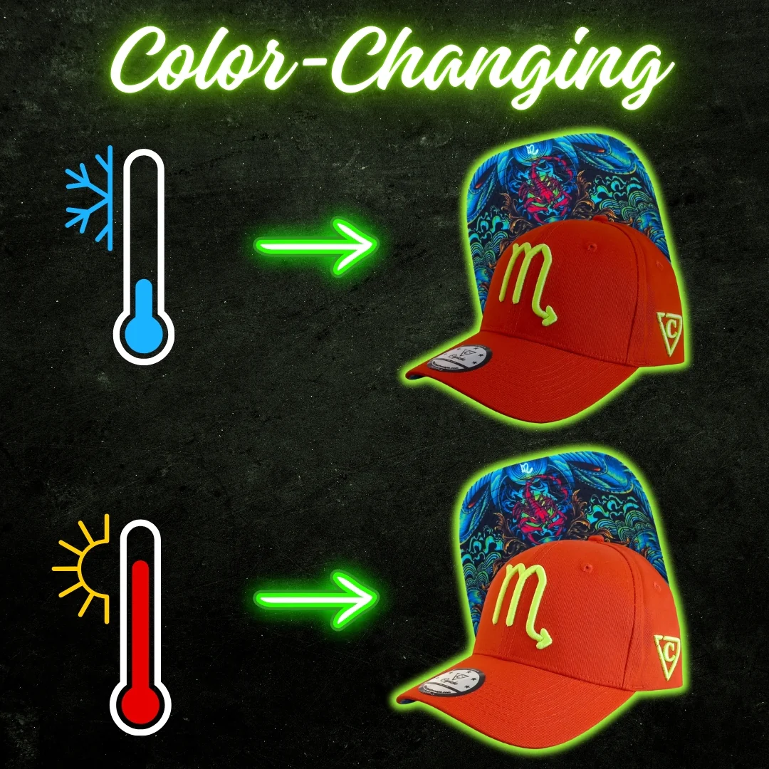 Zodiac Scorpio Curved Cap - COLOR-CHANGING Red/Orange - Image 7