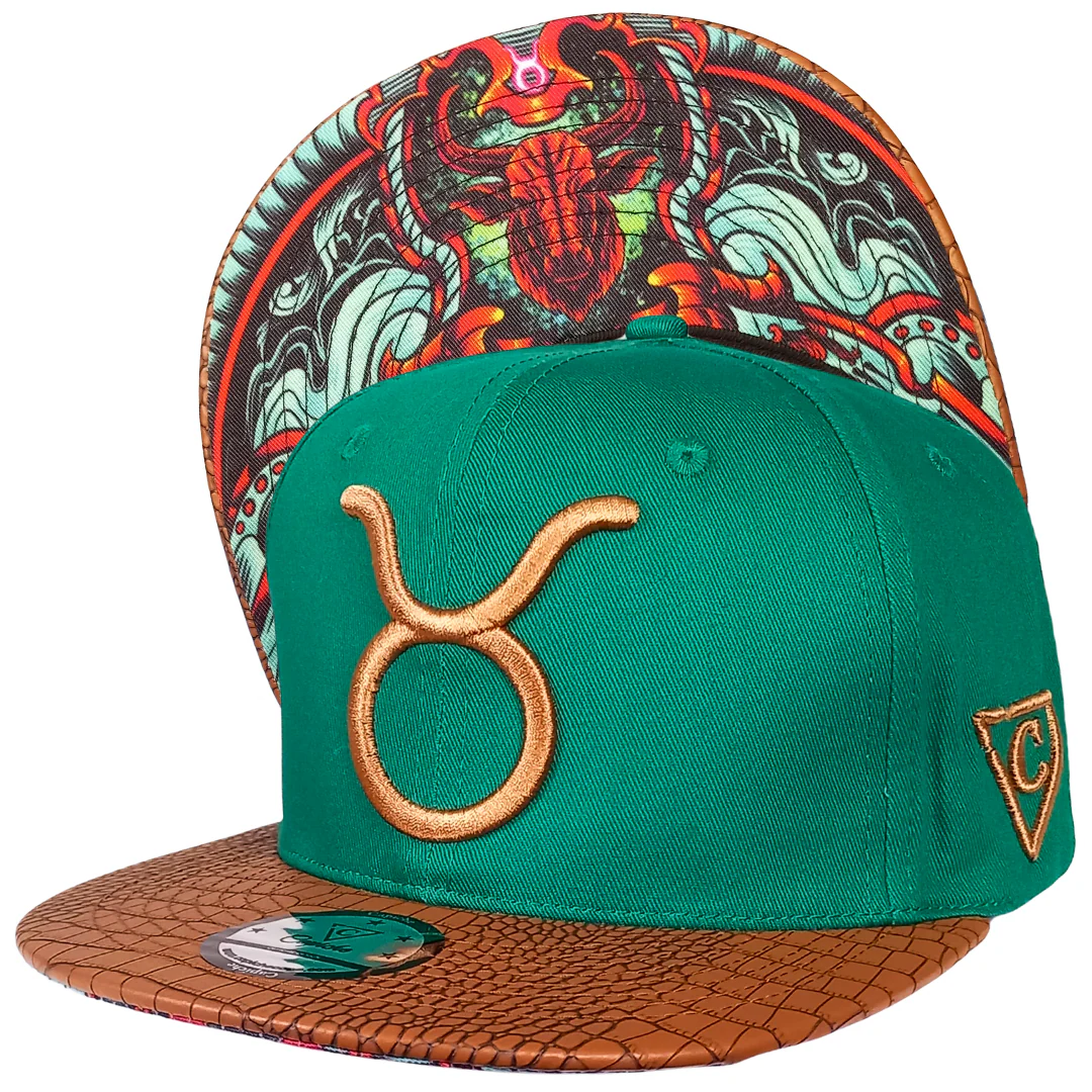 Horoscope Taurus Snapback - Green/Brown Faux Leather